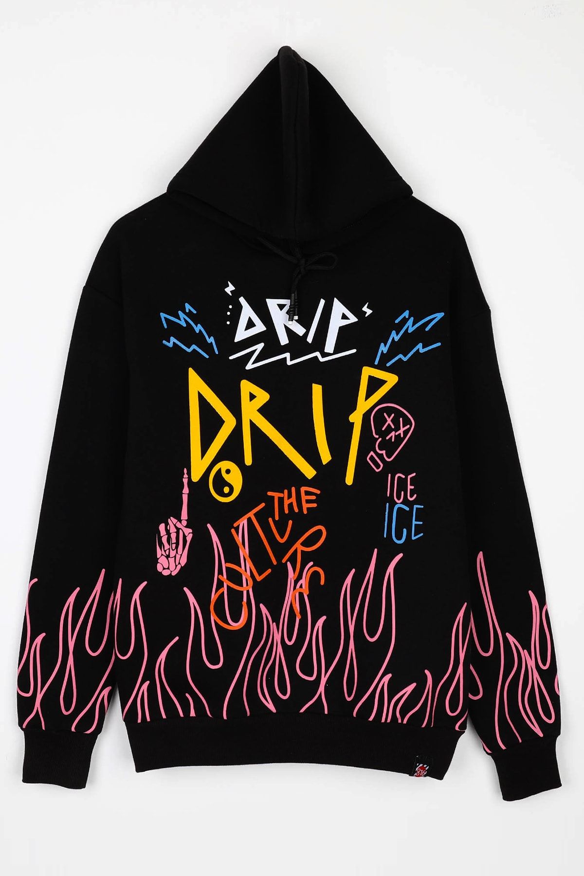 Sekizbiraltı Drip Baskılı Siyah Unisex Sweatshirt