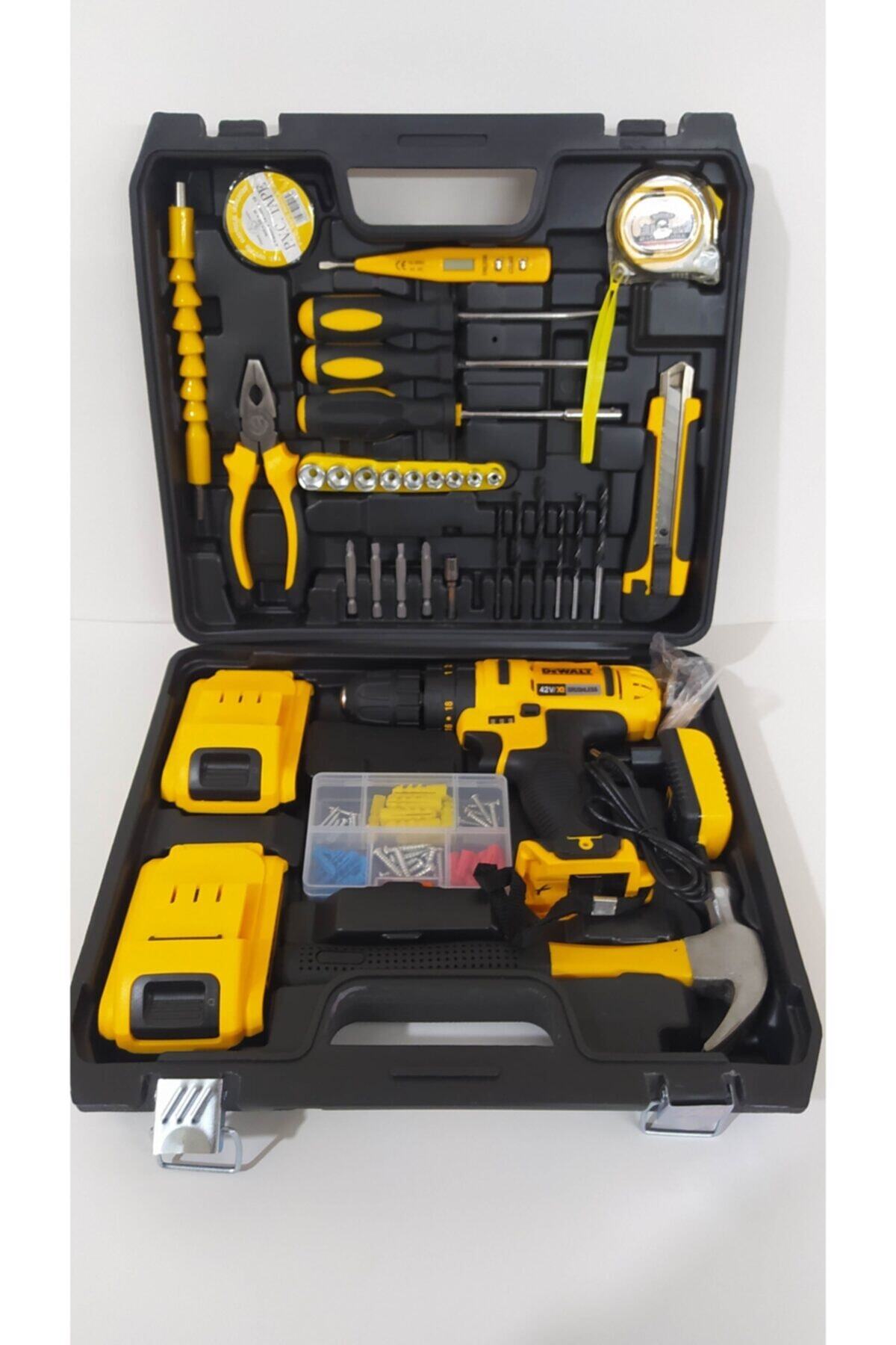SH TOOLS Dewwalt 37 Parça Full+full Set Darbeli Şarjlı Matkap Seti Ev Ve Atölyelerin Vazgeçilmezi !!!