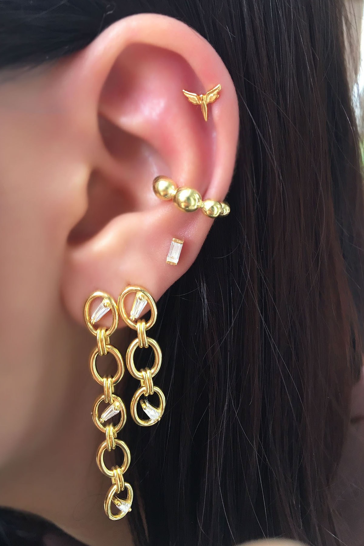 MorMajor Silver Çift Baget Sallantılı Gümüş Küpe