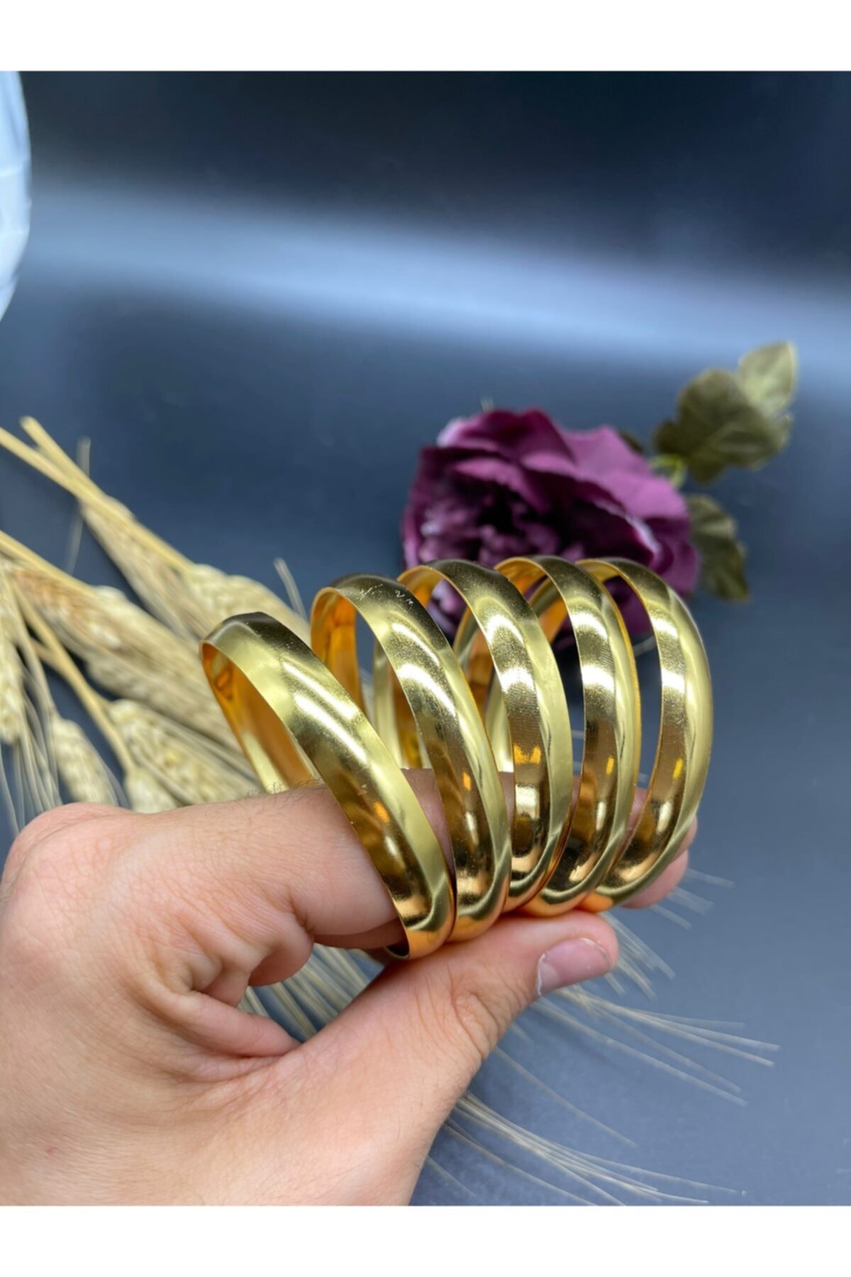 Yıldız Gold İmitasyon 22 Ayar Altın Kaplama Klasik Düz Model 5'li 1.5 Cm Bilezik