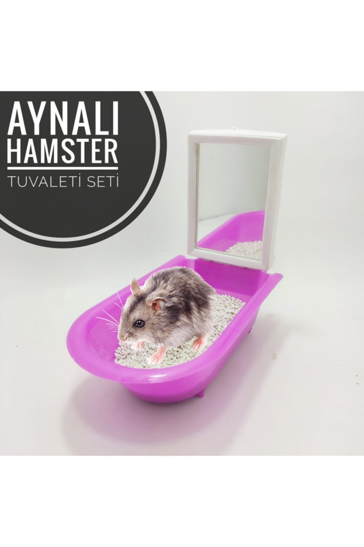 ozzipetshop Aynalı Hamster Tuvaleti + Hamster Tuvaleti Kumu Pembe Renk