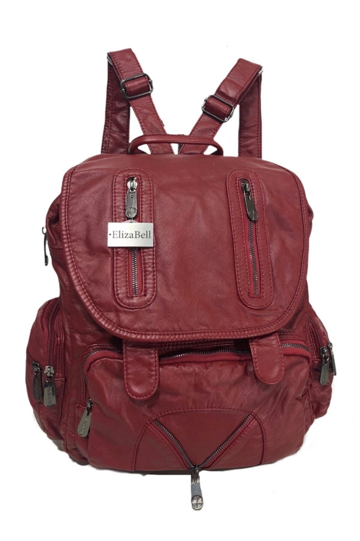 ElizaBell Bordo Sırt Çantası Yumuşak Deri Kapaklı Ebat 34cm34cm