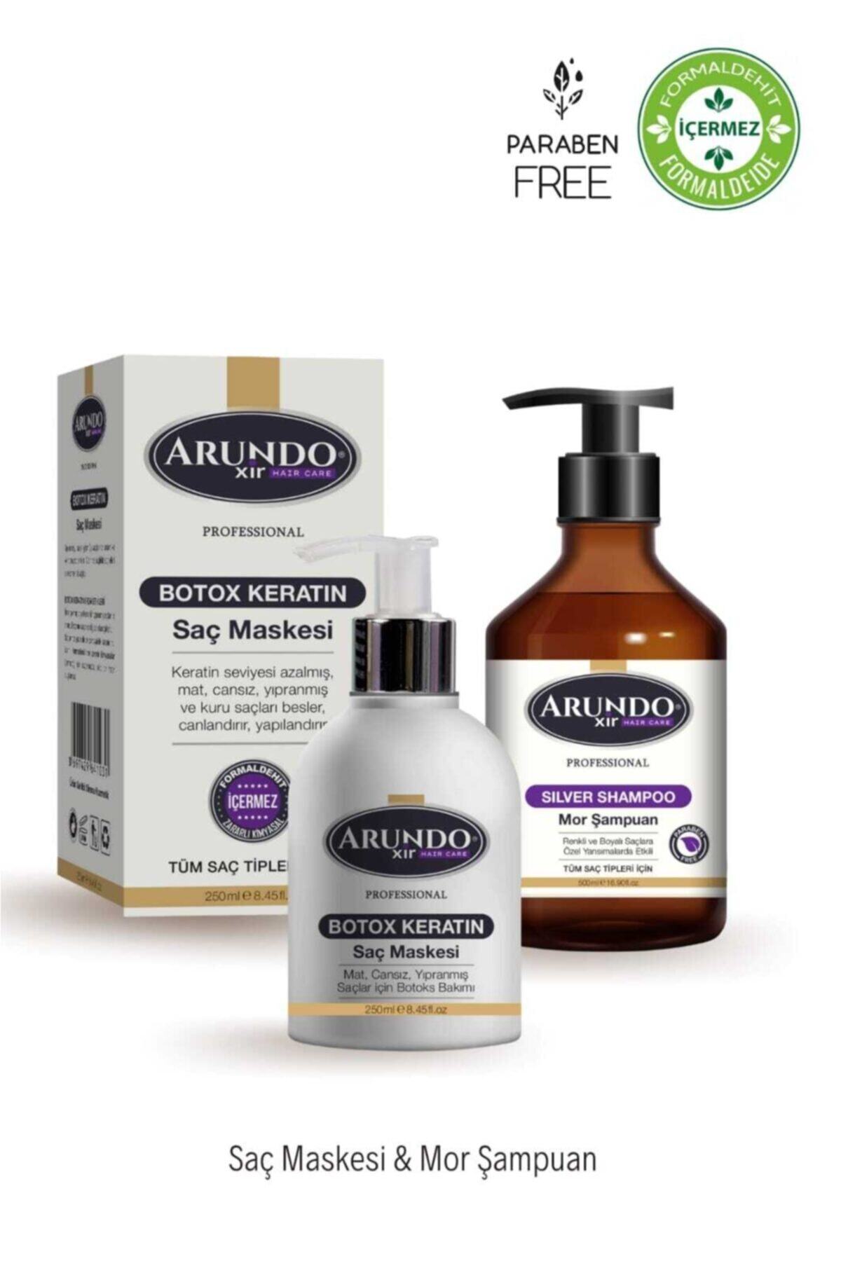 ARUNDO XİR Turunculaşma Karşıtı Mor Şampuan 500 Ml+botox Keratin Onarıcı, Saç Maskesi 250 Ml