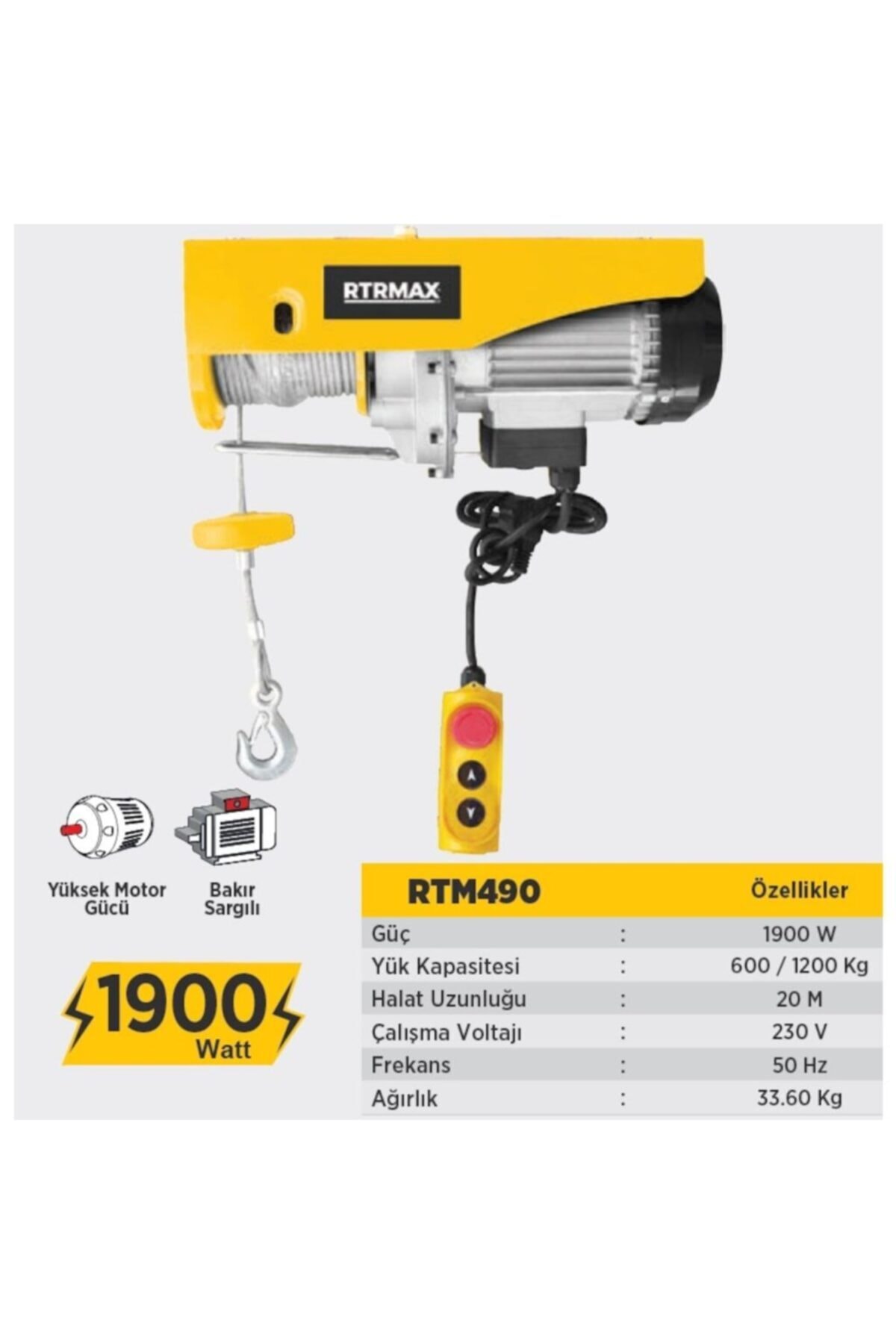 RTR Elektrikli Vinç 600-1200 Kg 20mt-1900w