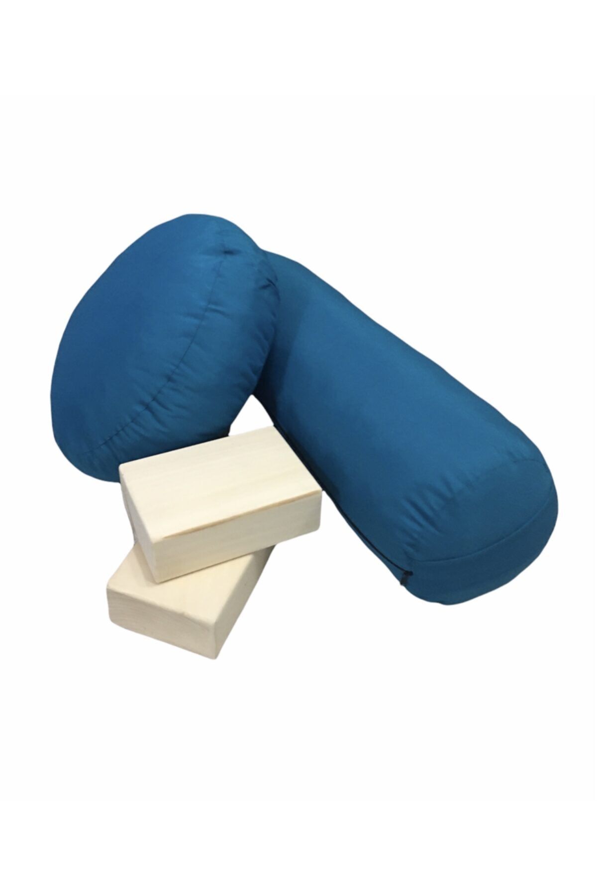 REMEGE Yoga Meditasyon Minderi & Yoga Bolster Minderi 2 Adet Ahşap Yoga Blok Üçlü Set