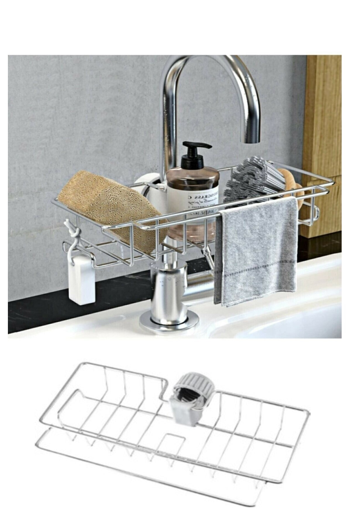 Ucuzline Büyük Boy Metal Mutfak Banyo Organizeri Sabunluk Kolay Kurulum Musluk Batarya Yanı Montaj