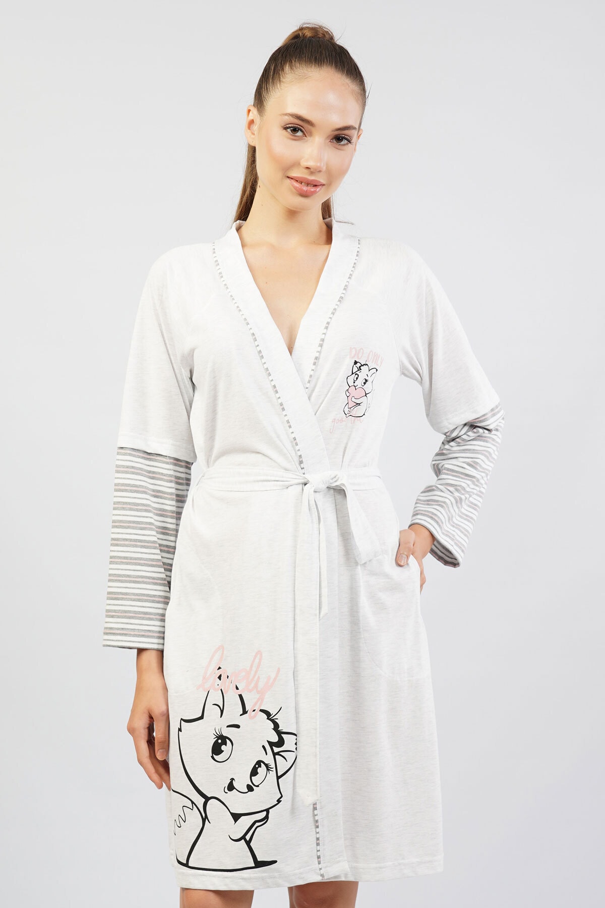 VİENETTA Kadın P.suprem Uzun Kol Normal Beden Gri Melanj Sabahlık Takım