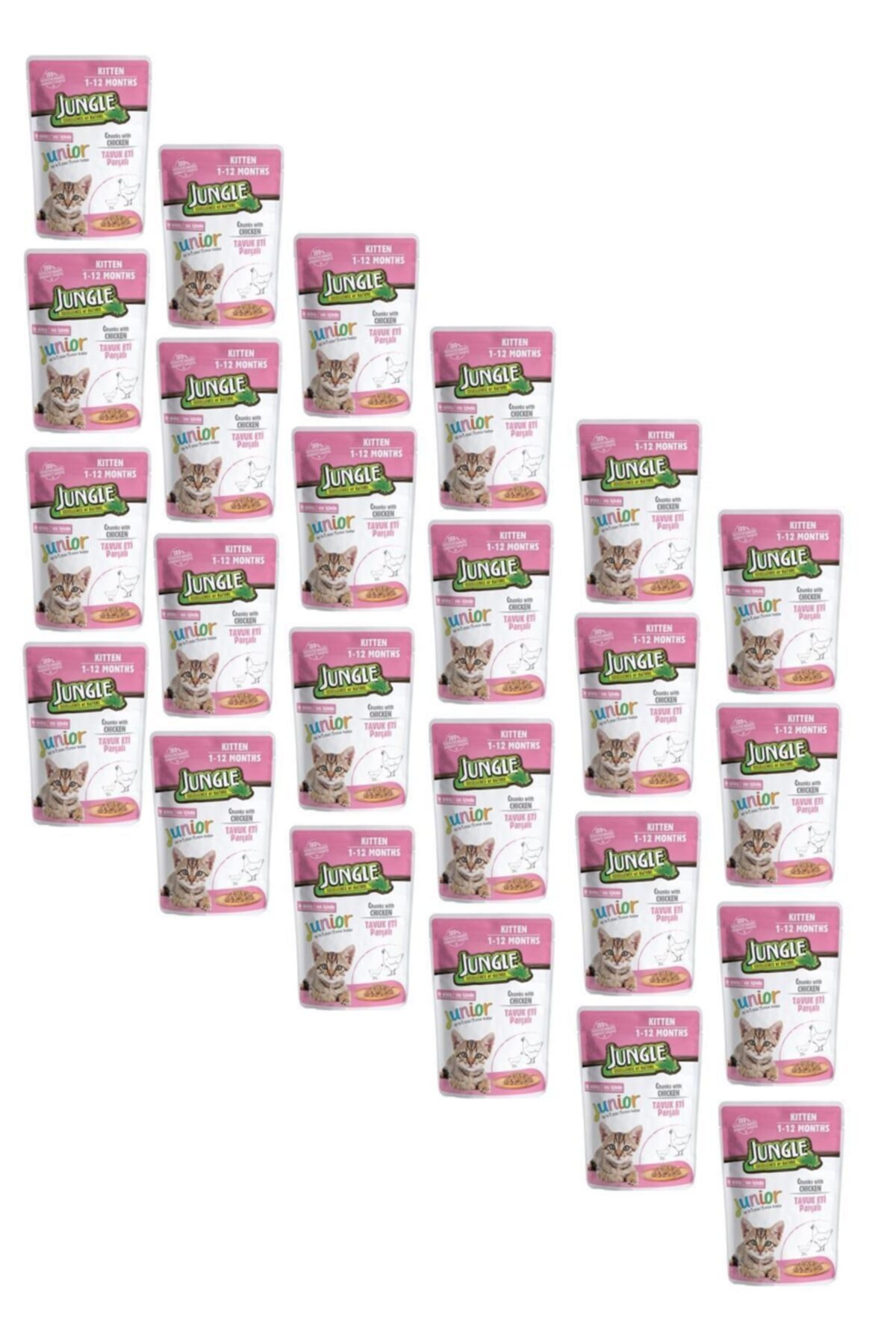 Jungle Pouch Kitten Junior Tavuklu Yavru Kedi Maması 100 Gr (24 Adet)