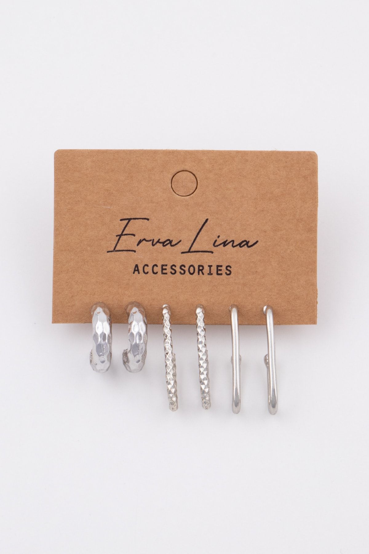 Ervalina 3 Çift Kombin Küpe Set 082 Gümüş Rengi