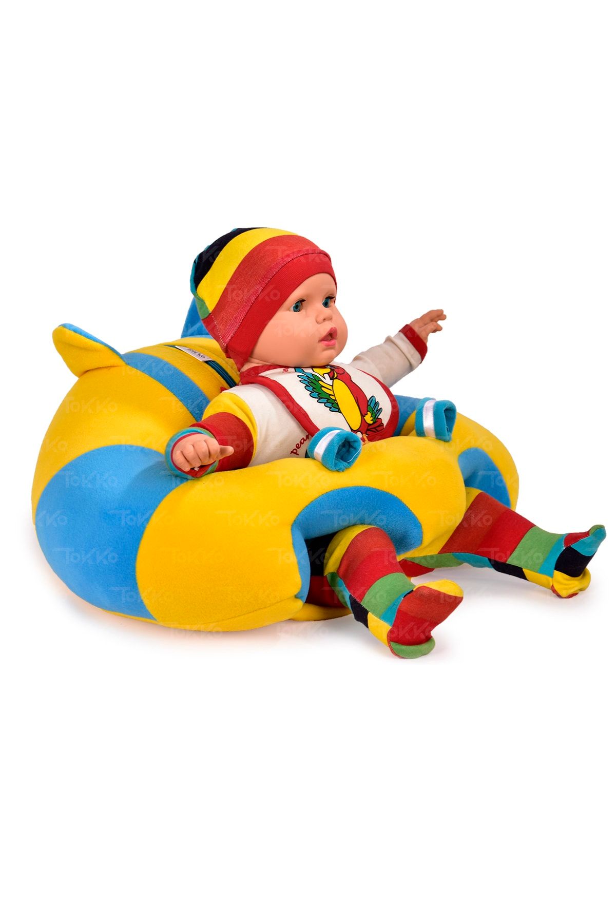TOKKO Bebek Oturma Destek Minderi - Bebek Koltuğu - Büyük Bebek Oturağı Sarı Mavi