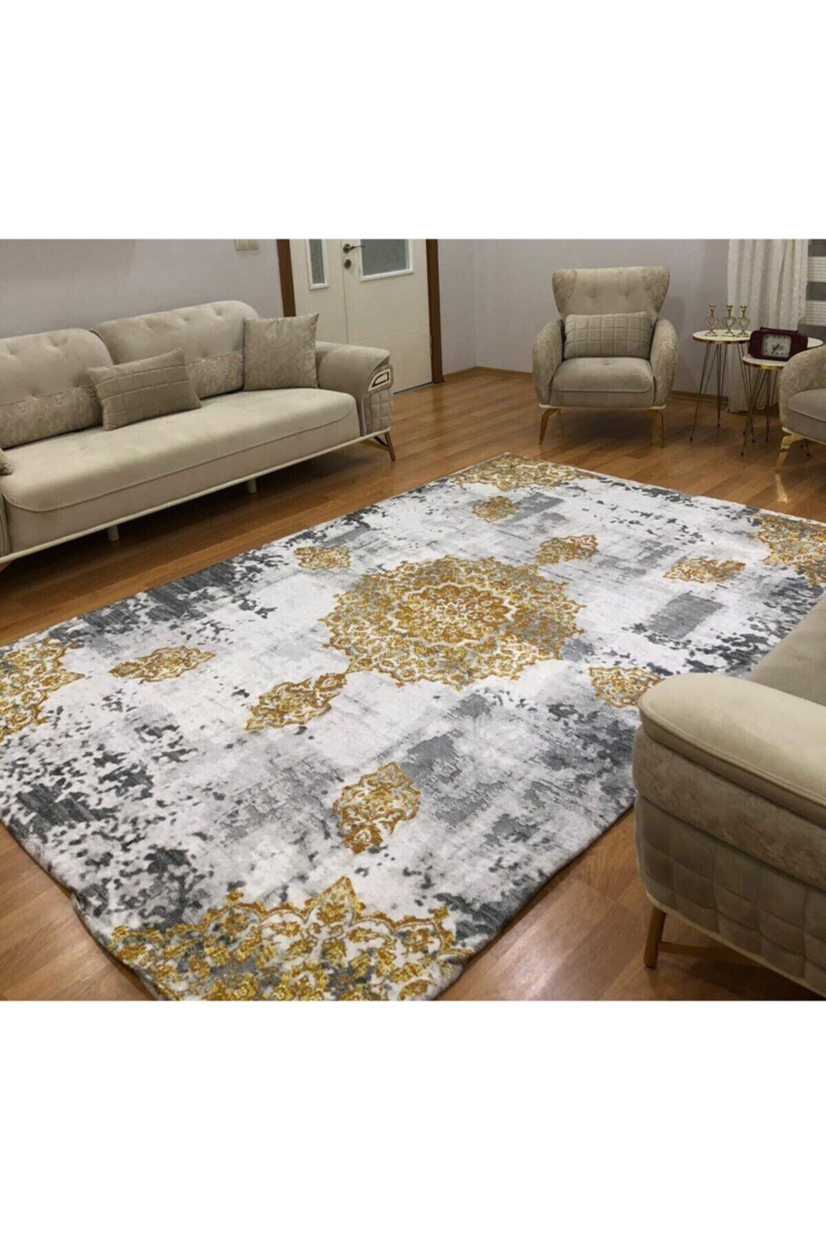 ALLGELSİN Gri Gold Varanklı Lastikli Halı Örtüleri