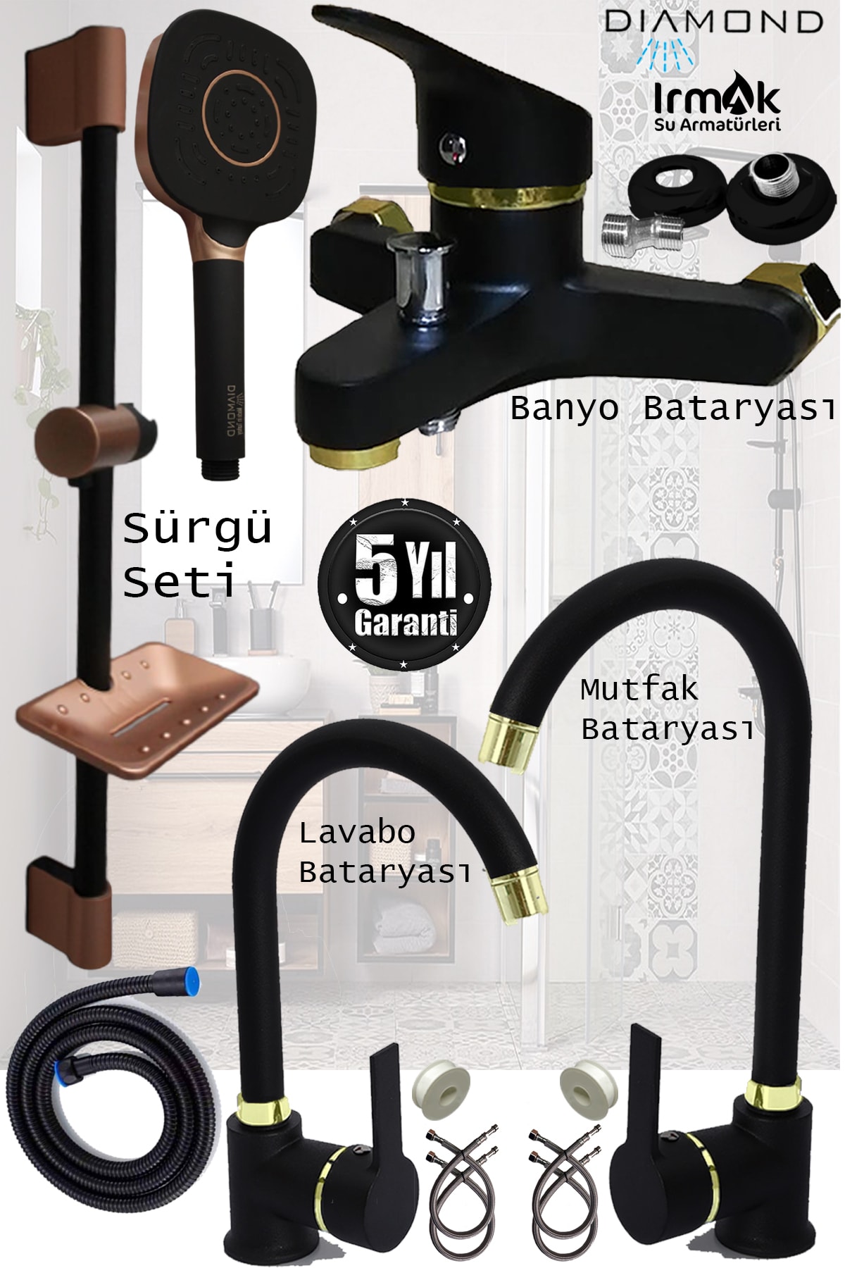 özbay ısı sanayii ö şekil Banyo Lavabo Mutfak Bataryası Sürgülü Duş Seti Banyo Musluk Takımı Eviye Armatür Duş Başlığı Gold