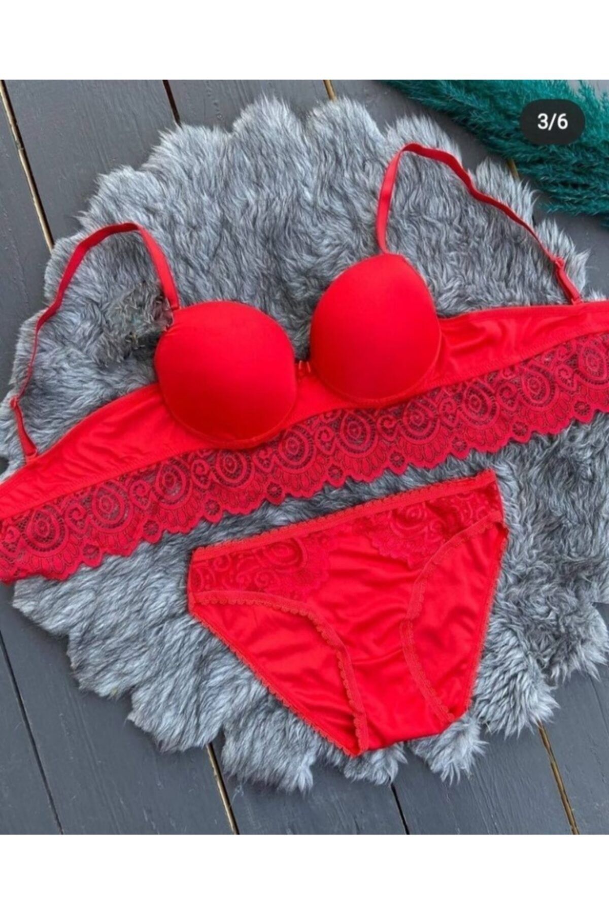 Ekboutiqueist Kadın Kırmızı Dantel Dolgulu Sütyen Kilot Bralet Takım
