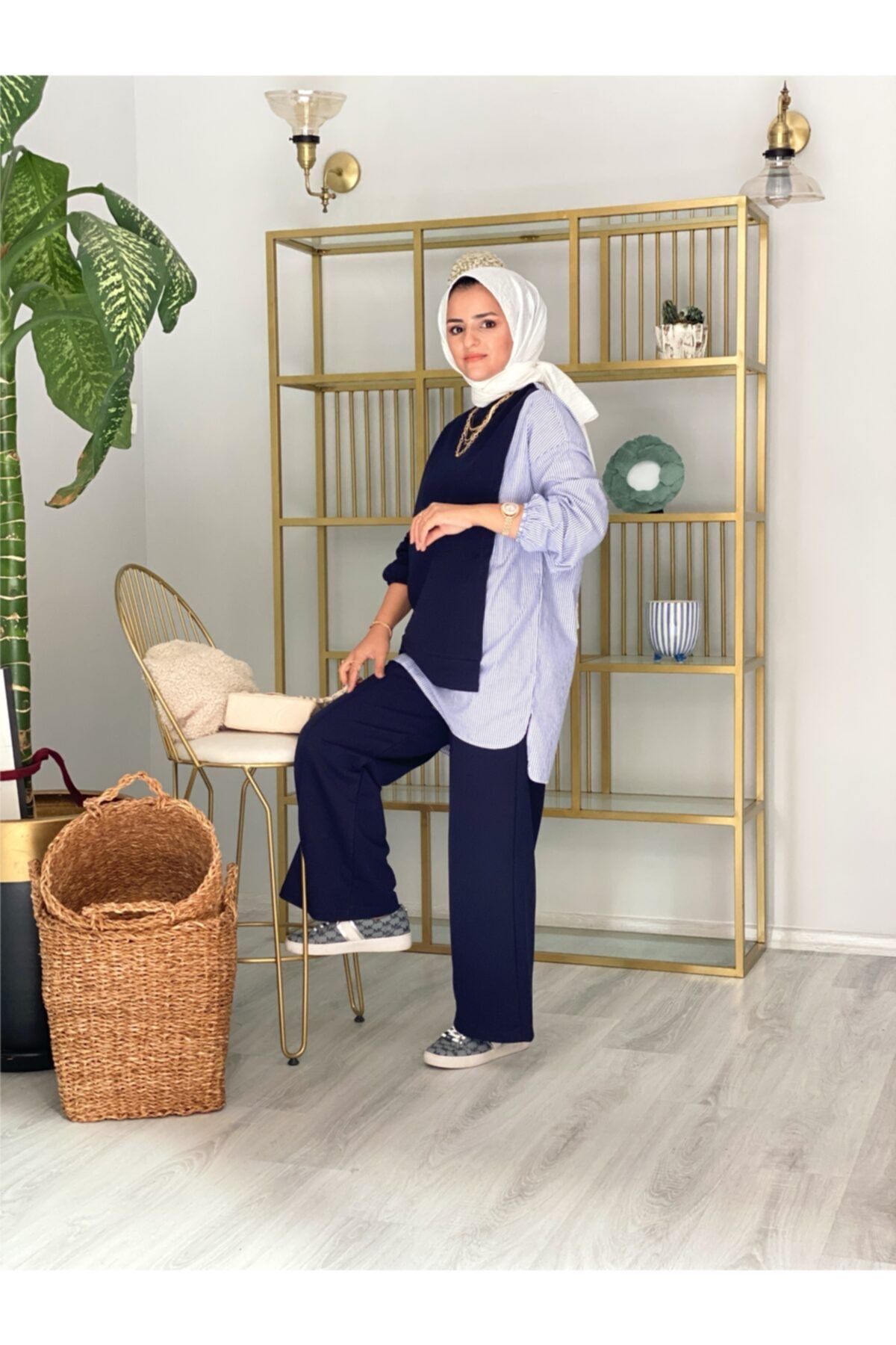 ASEL FASHİON Line Lacivert Gömlek Detaylı Takım
