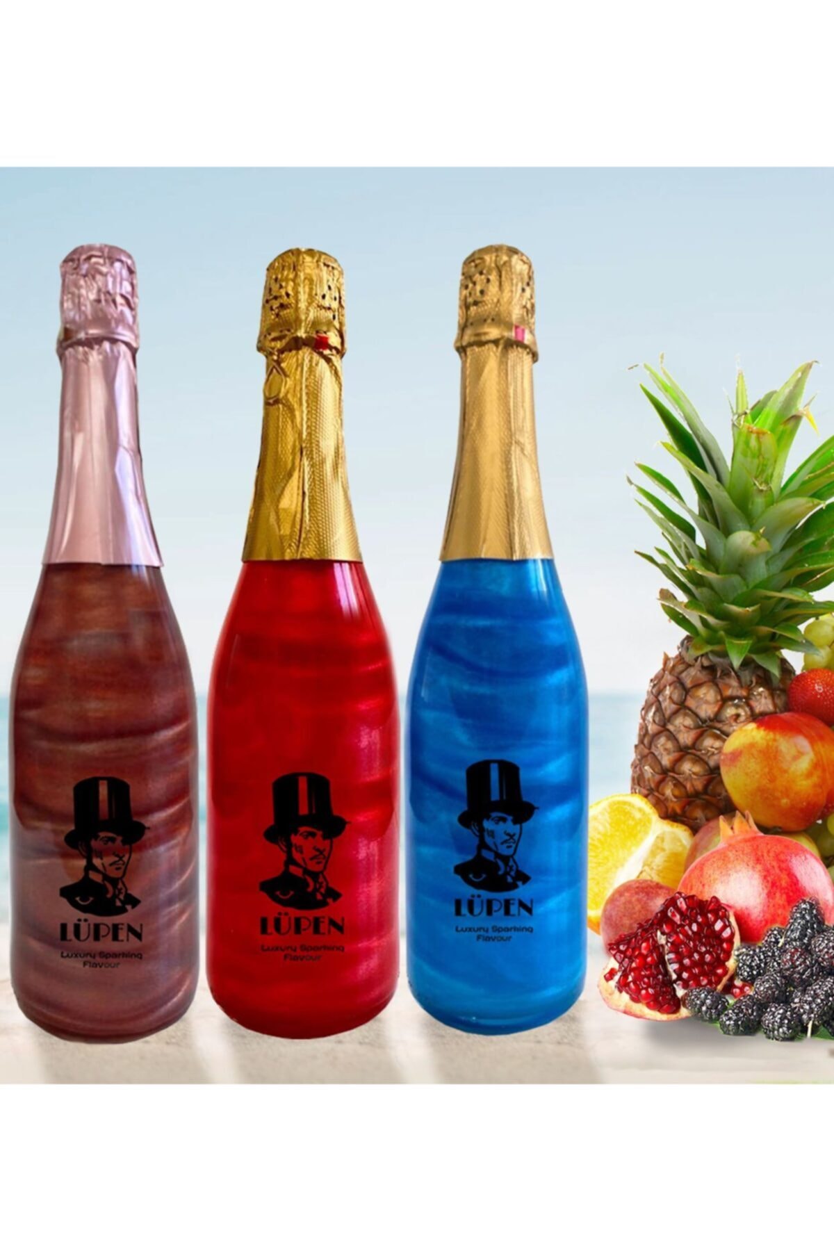 Lüpen Alkolsüz Simli  Meşrubat Tropik Meyve Nar Karadut Aromalı 3 Adet