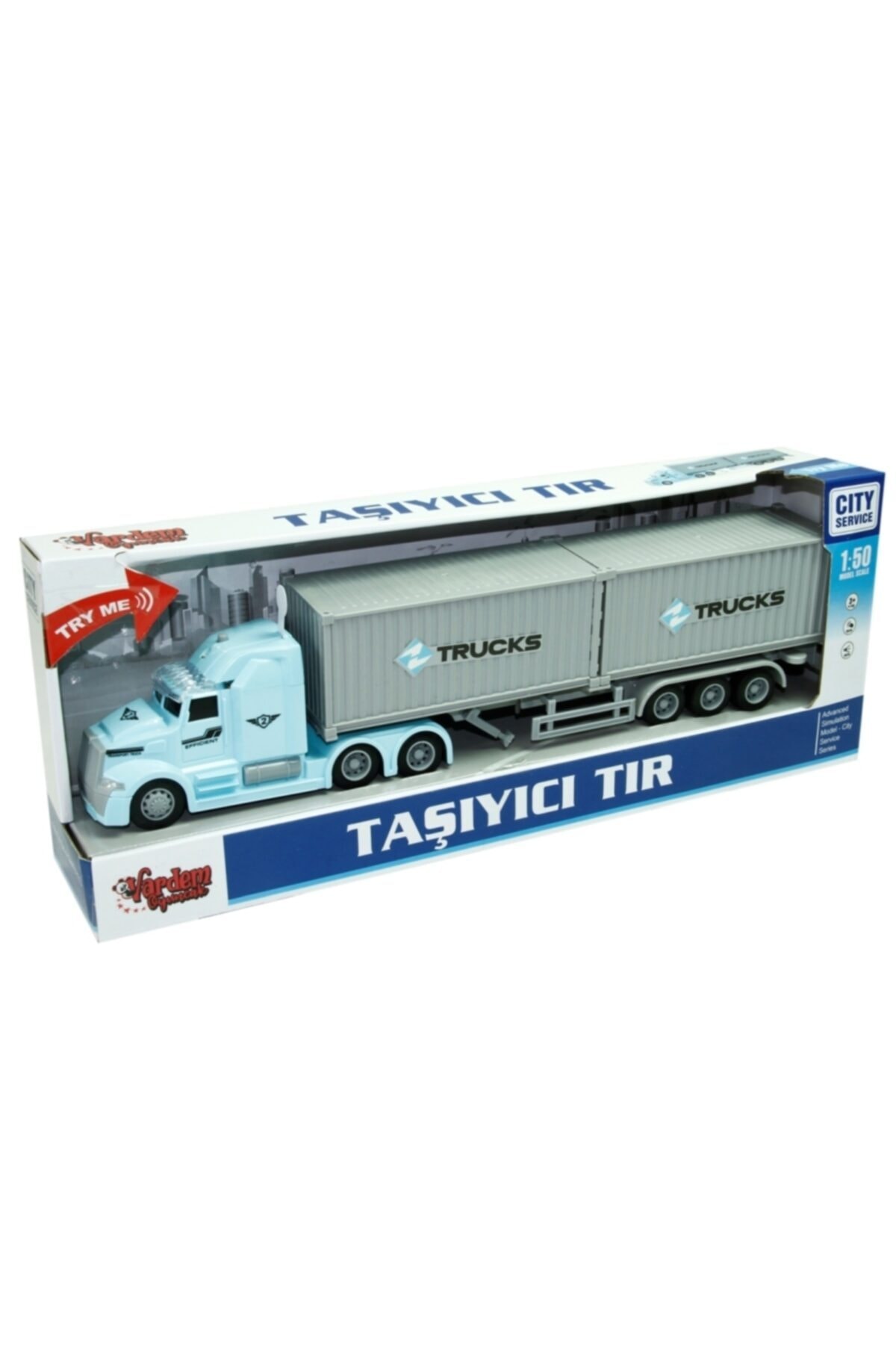 VARDEM OYUNCAK 1:50 Sürtmeli Sesli Işıklı Taşıyıcı Tır -konteyner Mavi