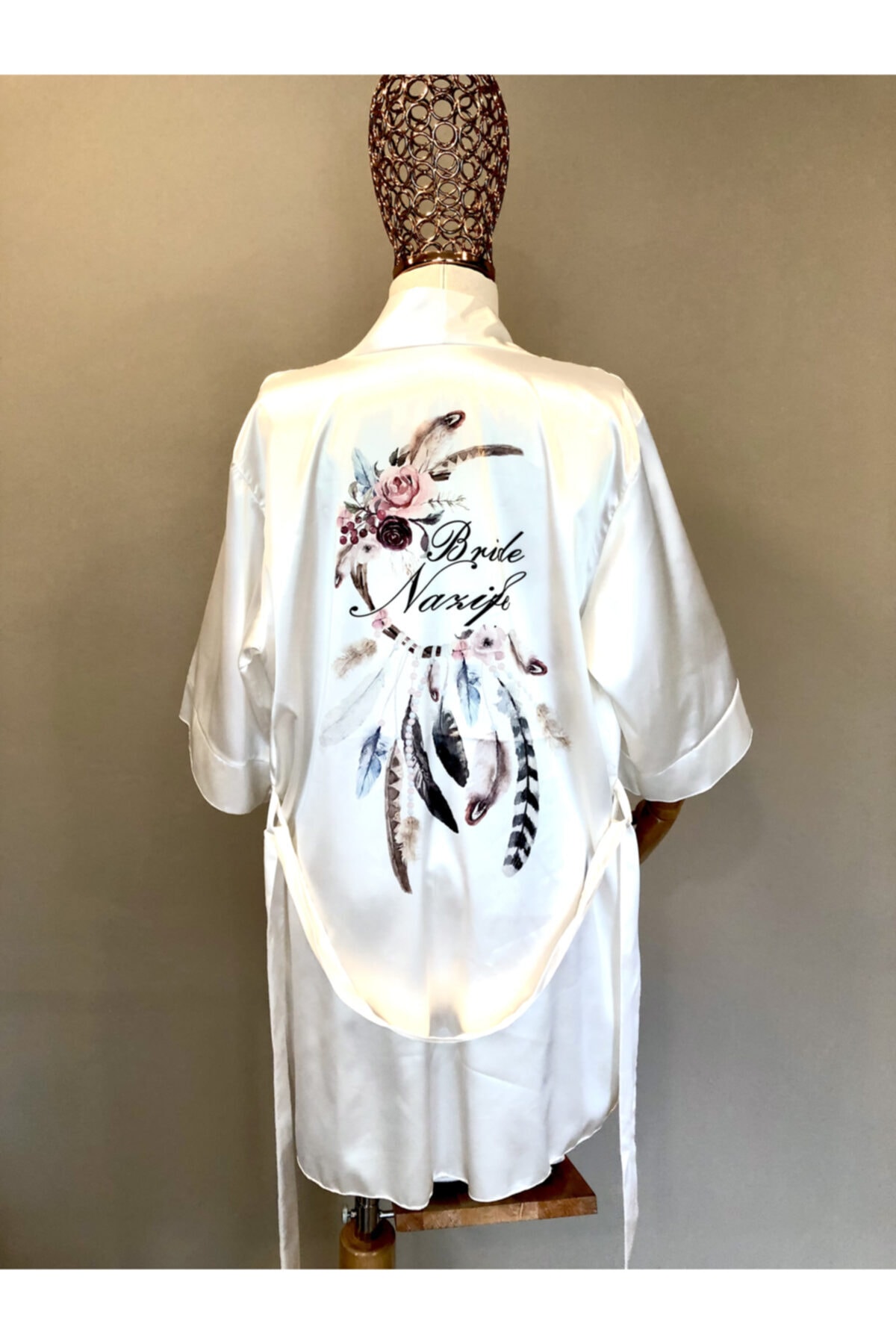 gaiabride Bohem Desen Digital Baskı Saten Bride / Gelin Sabahlık Std Beden