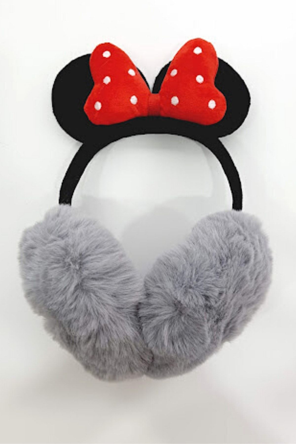 PETEK AKSESUAR Mickey Fiyonk Peluş Tüylü Soğuktan Koruyucu Kışlık Kulaklık Gri
