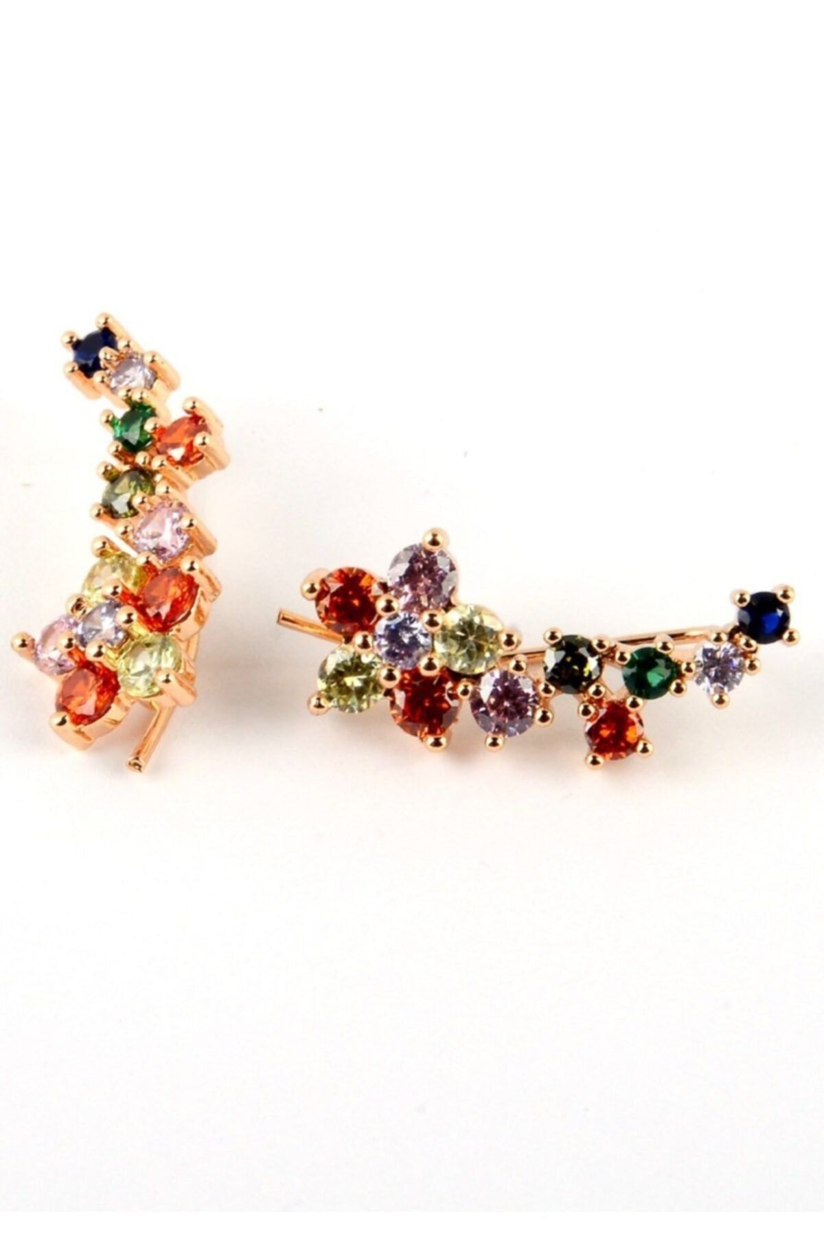 Teen Jewellry Renkli Zirkon Taşlı Gold Çelik Küpe