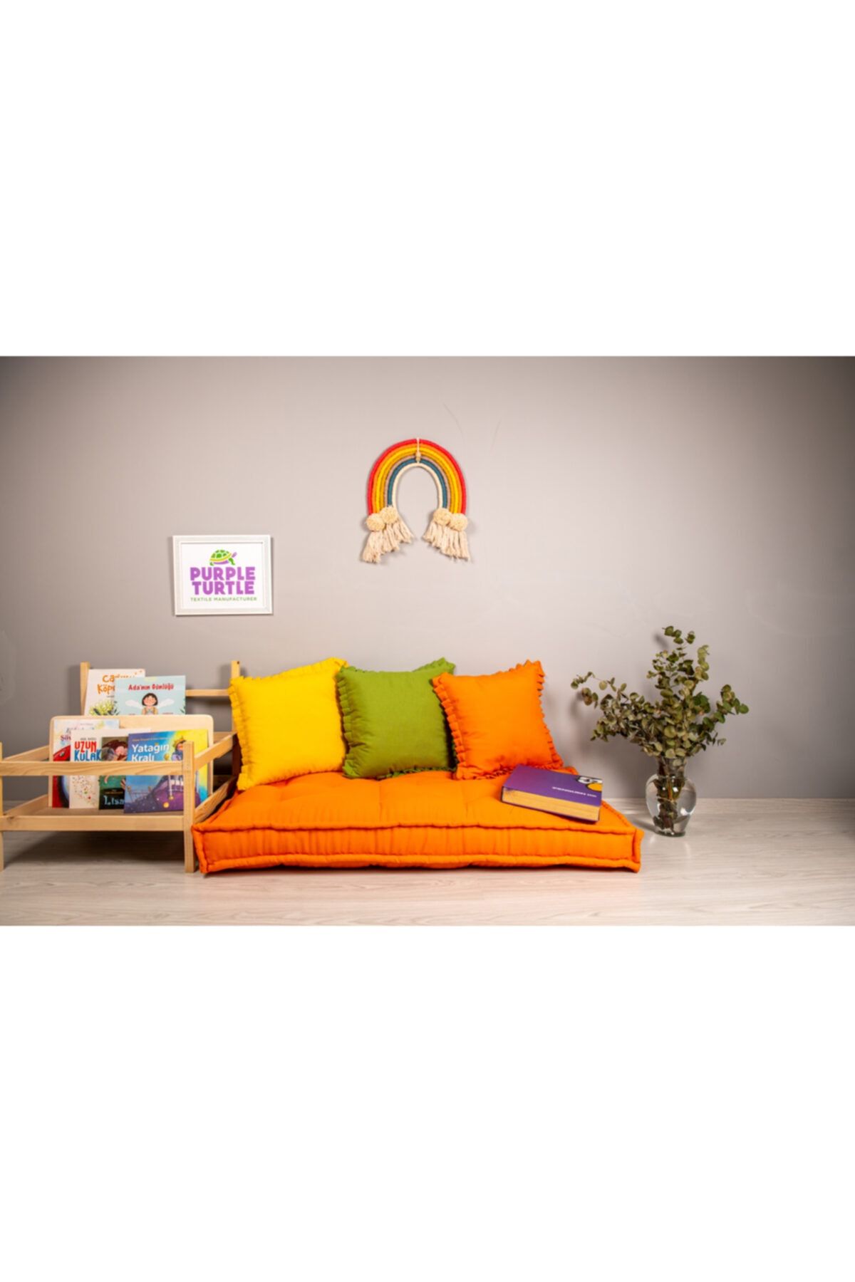 Purple Turtle Textile Fransız Tarzı %100 El Işçiliği Organik Montessori Bebek Ve Çocuk Yatağı 90x90x15 Cm