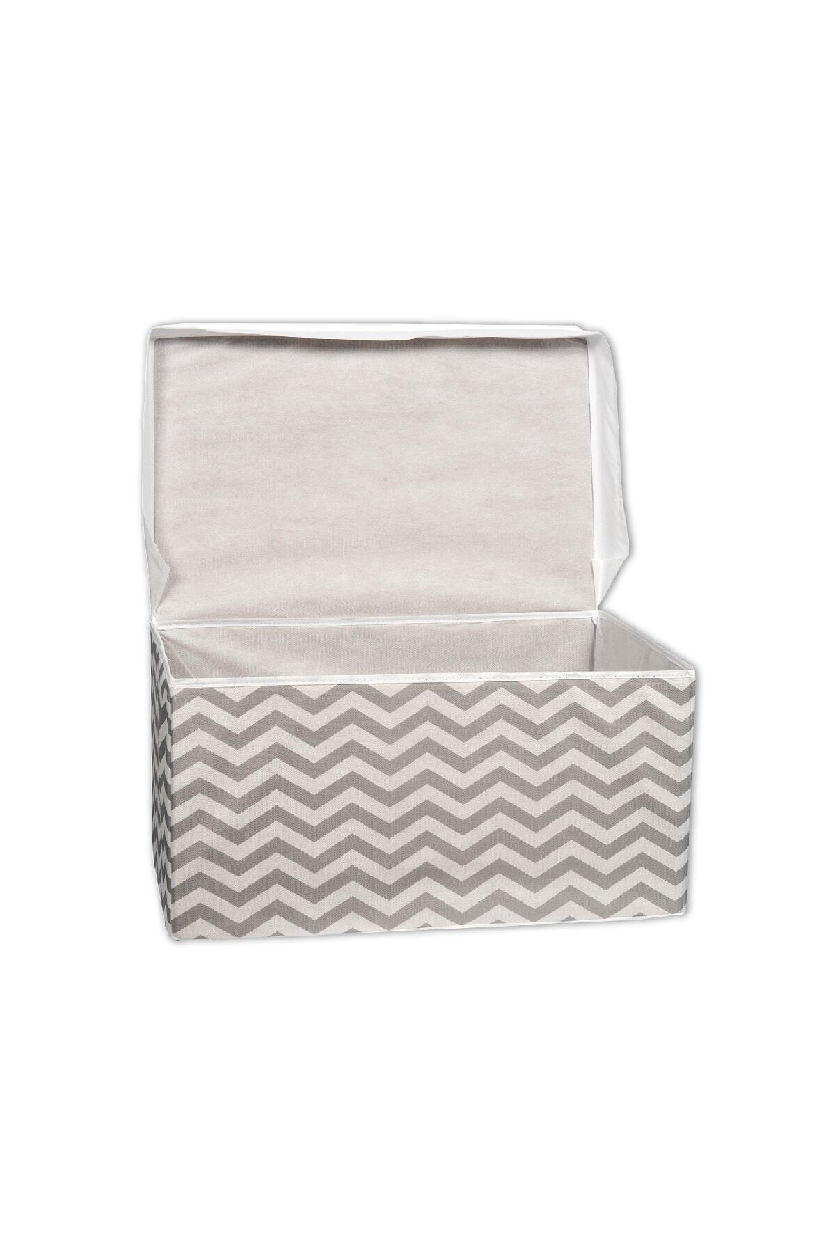 FLAVO HOME Çok Amaçlı Mega Plus Saklama Kutusu Seti 60x40x30cm Zigzag Desenli Gri
