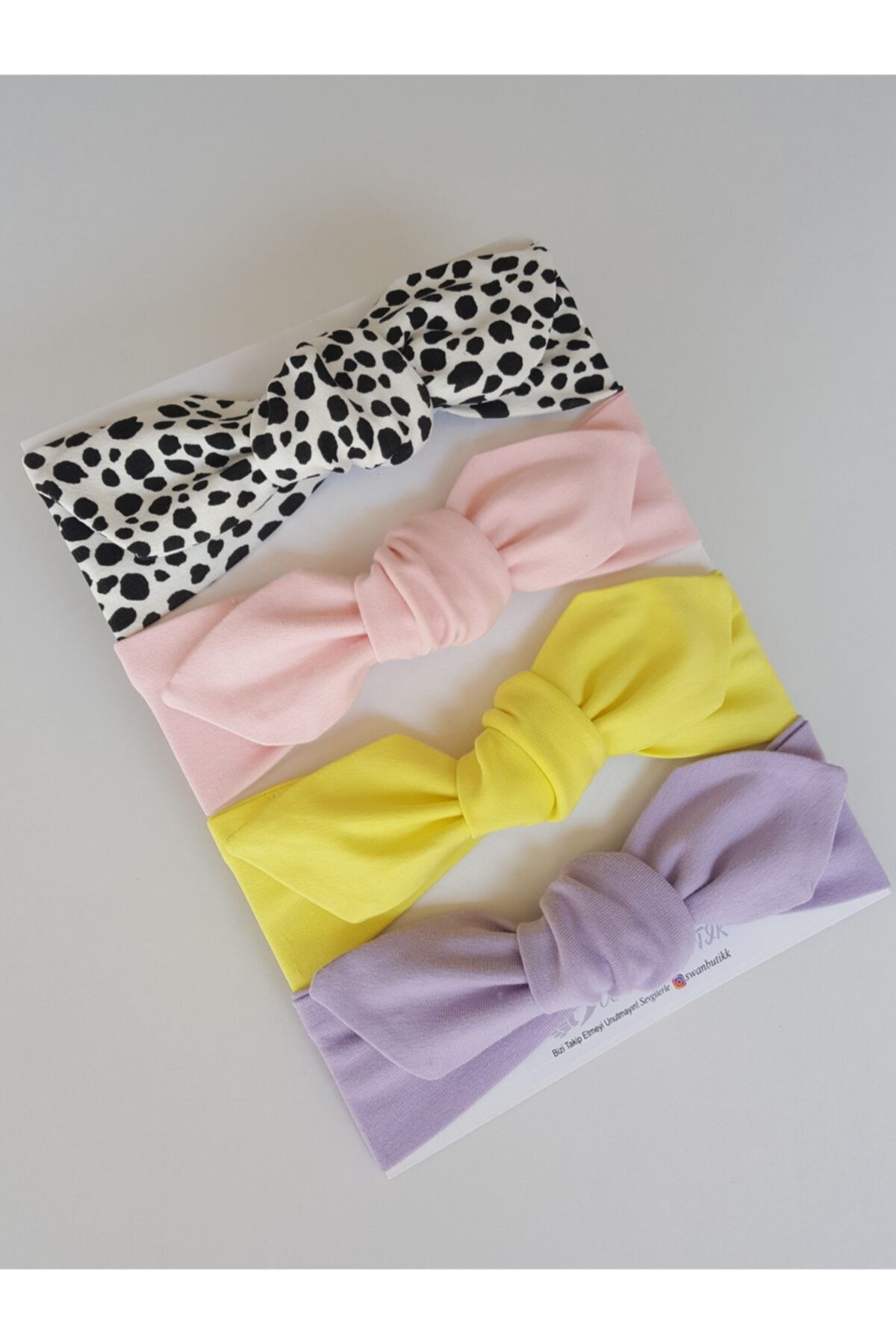 swan butik Kız Çocuk Bebek Bandana Toka Seti 4'lü Dalmaçyalı, Pudra Pembe, Lila Ve Sarı