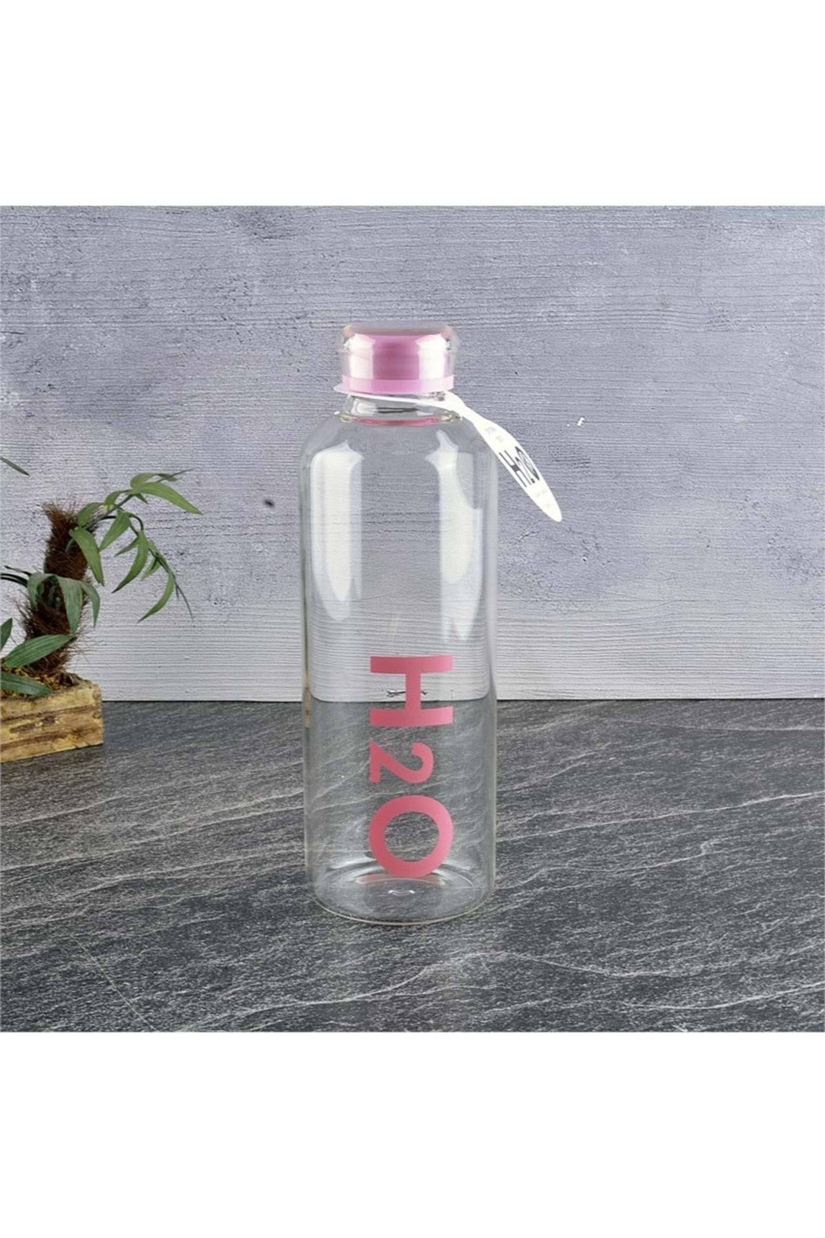 Romans Borosilikat Cam Matara Pembe H2o Desenli 1litre