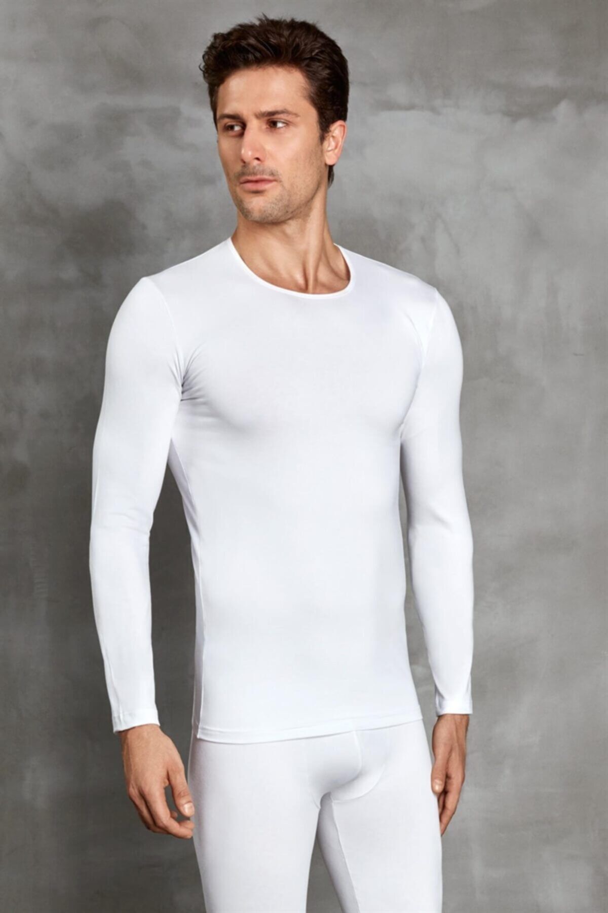 Doreanse Men s Thermal Round Neck Long Sleeve Bodysuit 2990 Ecru