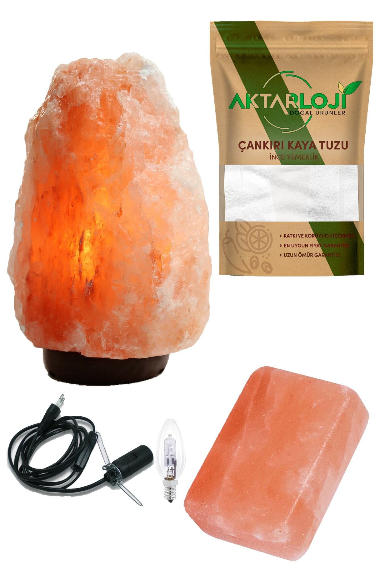 aktarloji Doğal Himalaya Tuz Lambası 1-2 Kg + 1 Kg Yemeklik Çankırı Kaya Tuzu + 1 Kalıp Himalaya Sabunu