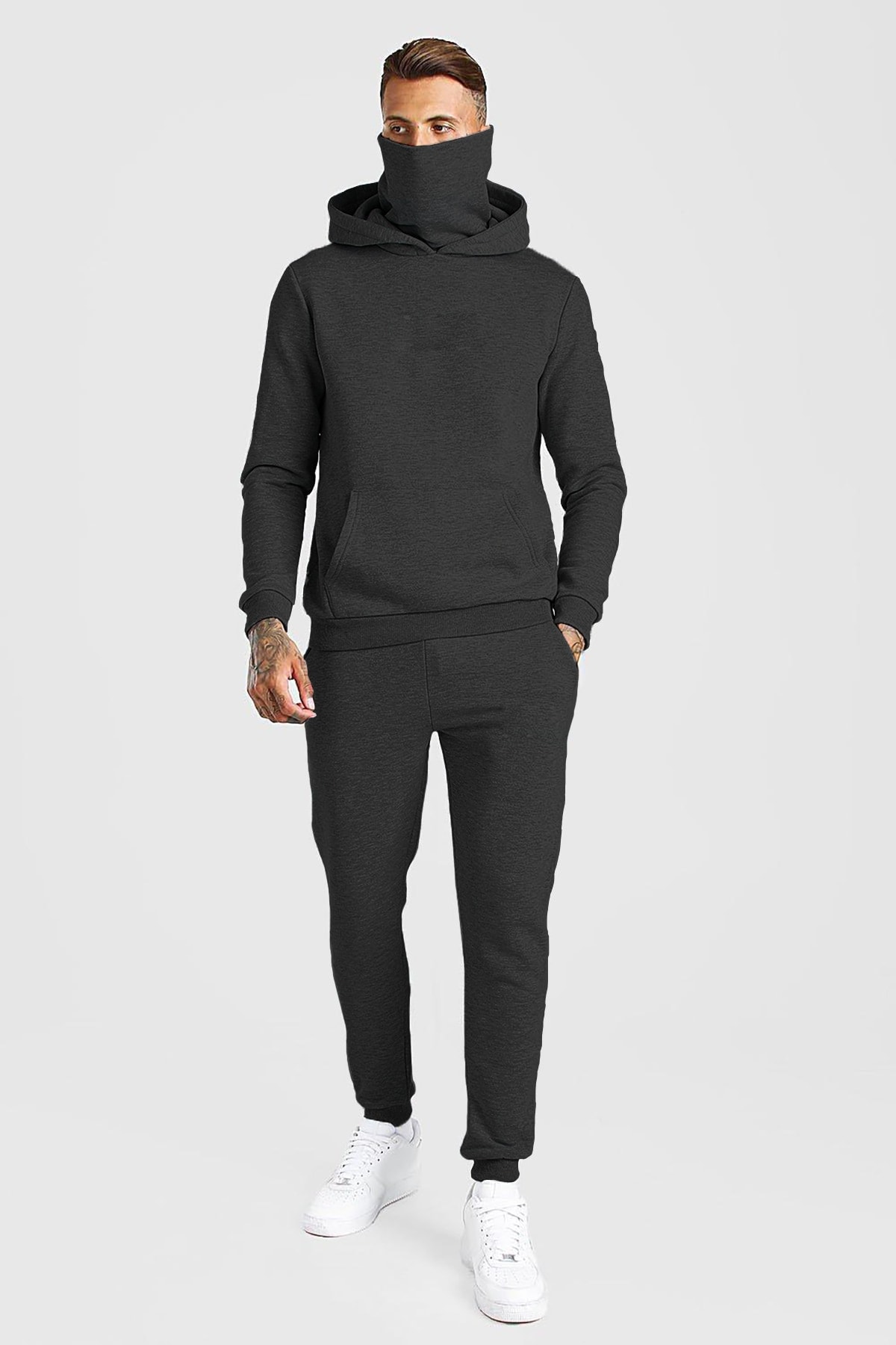 Soufeel Erkek Siyah Kapüşonlu Maskeli Sweatshirt Ve Eşofman Alt Üst Takım