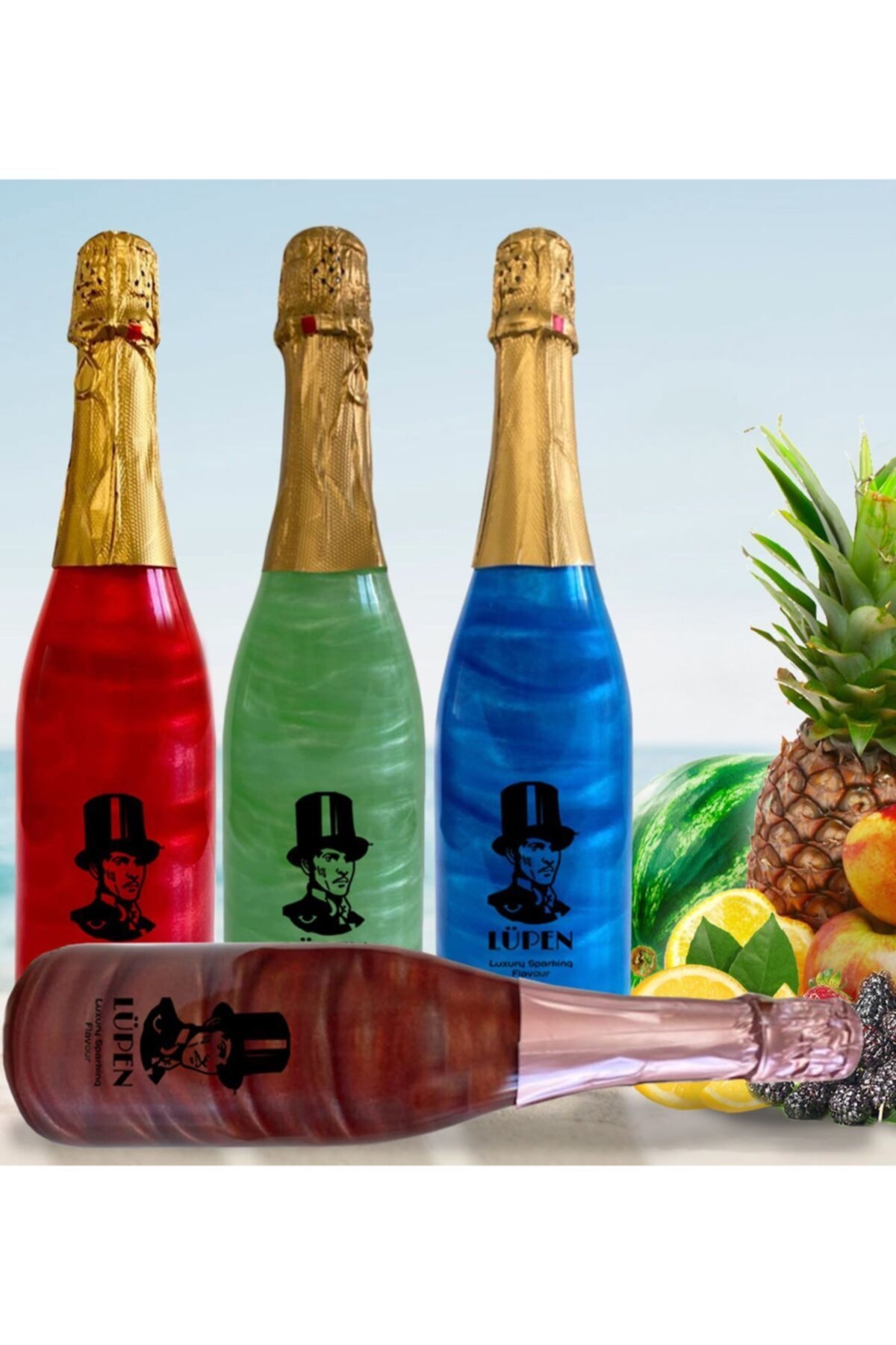Lüpen Simli Lux Tropik Meyve Karpuz Çilek Nane Limon Karadut Aromalı 750 Ml Gazlı İçecek 4 Adet