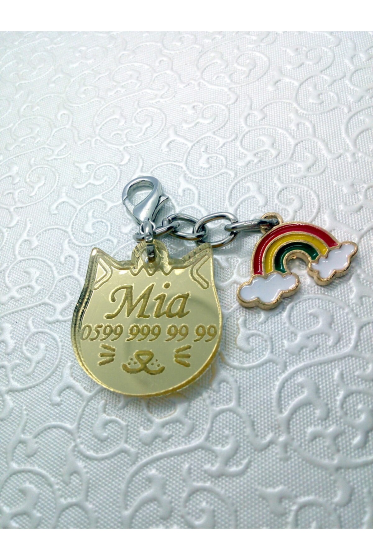 Sempati Store Kedi Isim Künyesi Isimlik (GÖKKUŞAĞI FİGÜRLÜ - GOLD KEDİ)