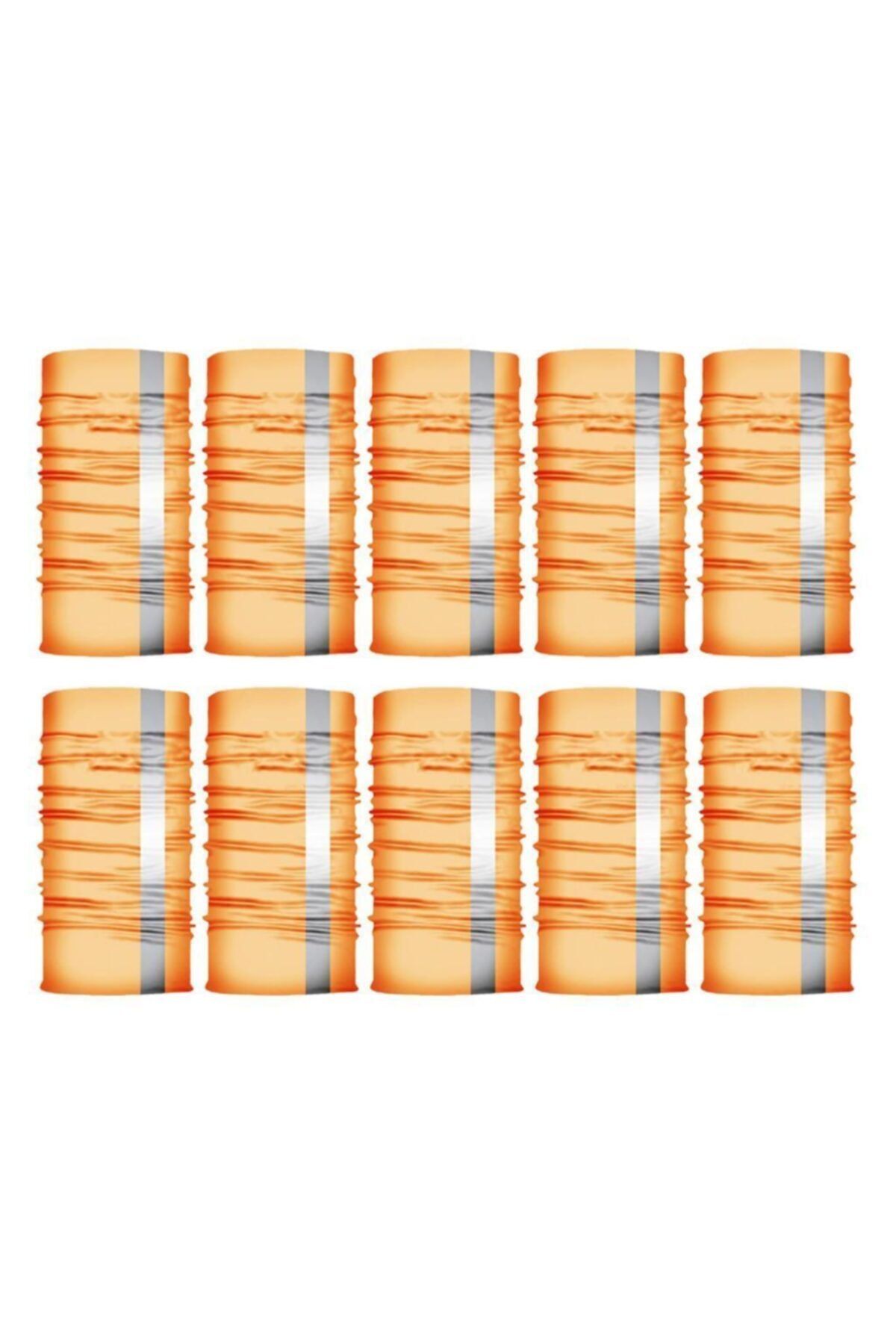 Knmaster Orange Reflective Buff Bandana Boyunluk Maske Saç Bandı 10'lu Paket