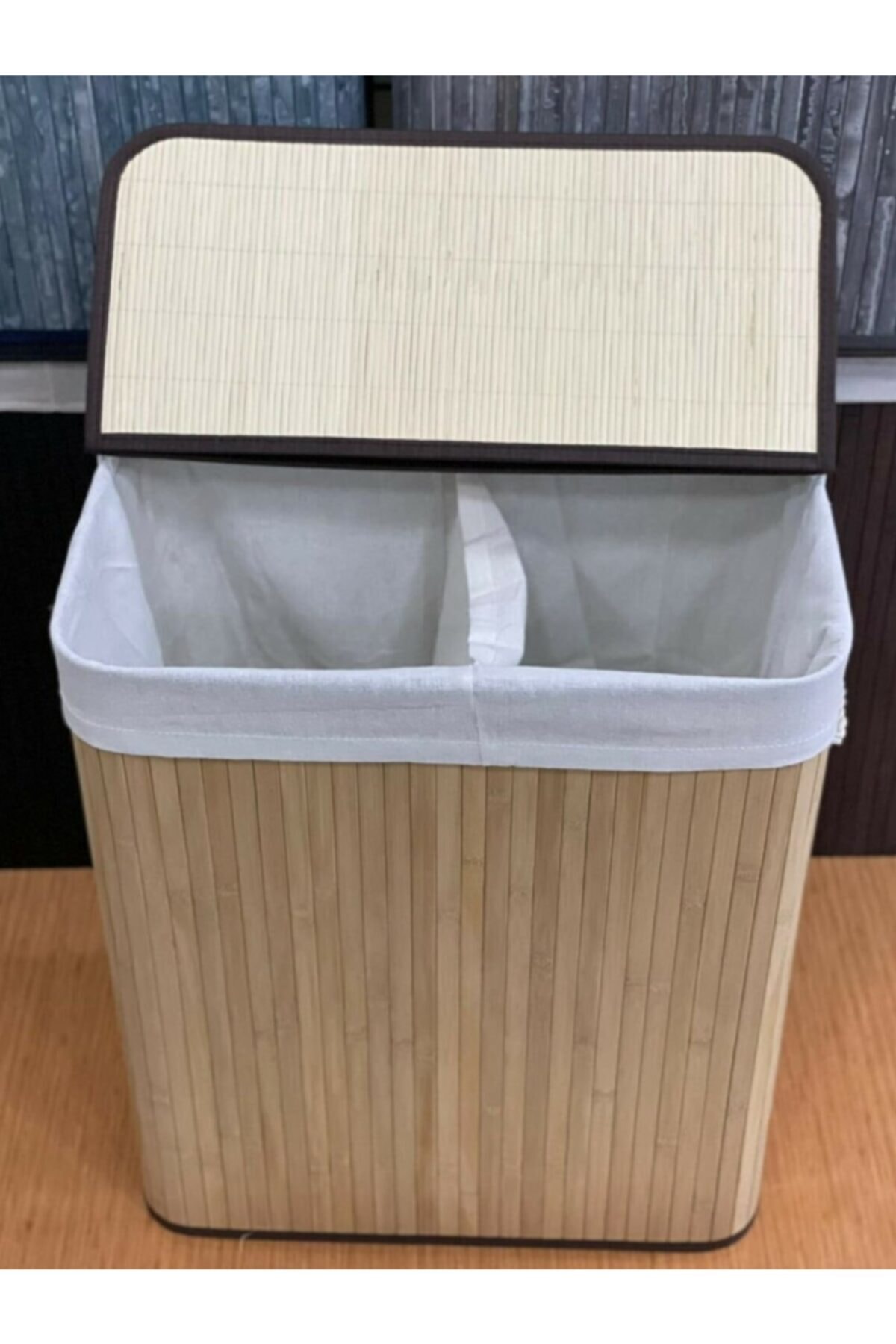 Sever Bambu Çamaşır Sepeti Dikdörtgen 2 Bölmeli 33301 Naturel