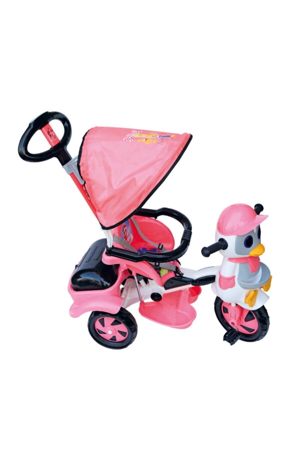 Dilaver Baby Poufi Penguen Ebeveyn Kontrollü Bisiklet İtmeli Tenteli Çocuk Pembe Kız Çocuk Bebek
