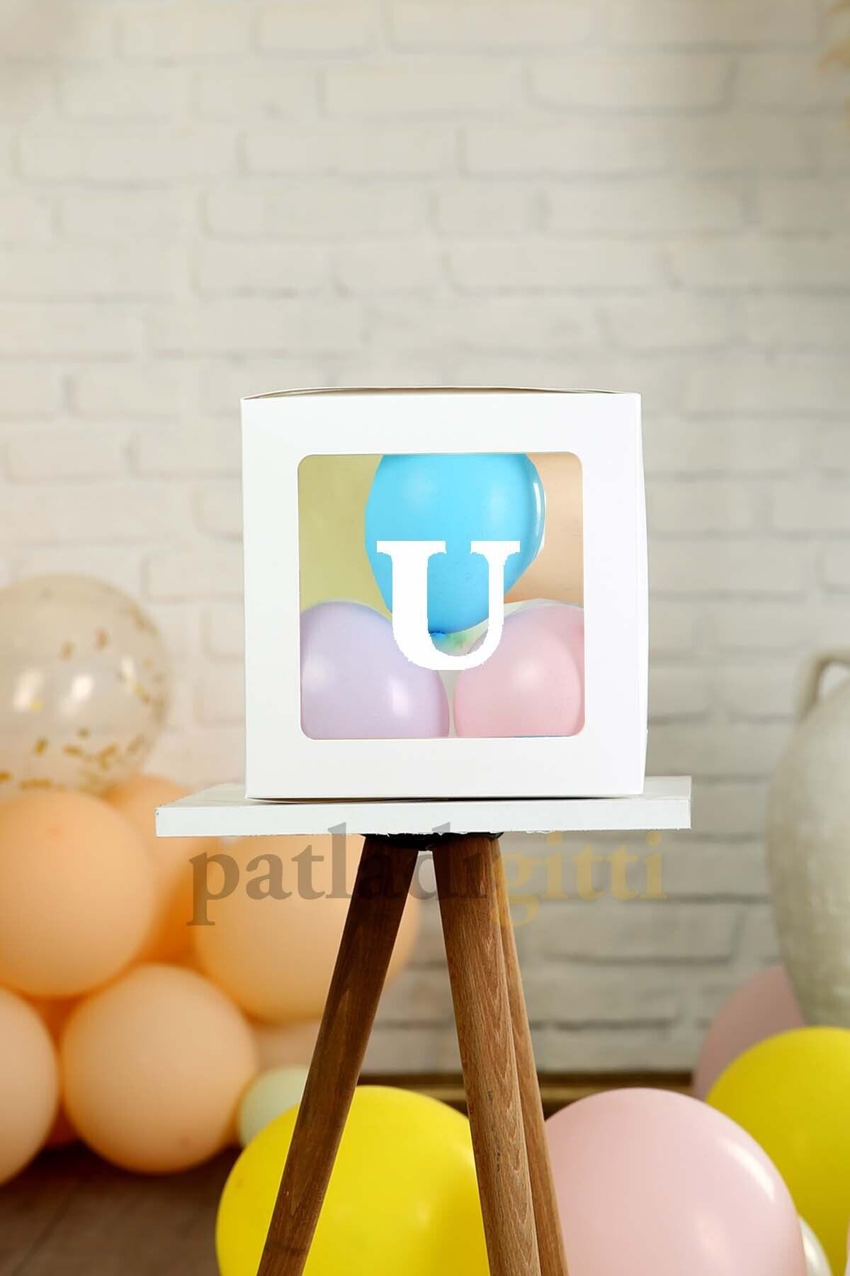 Patladı Gitti Beyaz U Harfli Kutu Ve Balon Doğum Günü Süsleme Seti