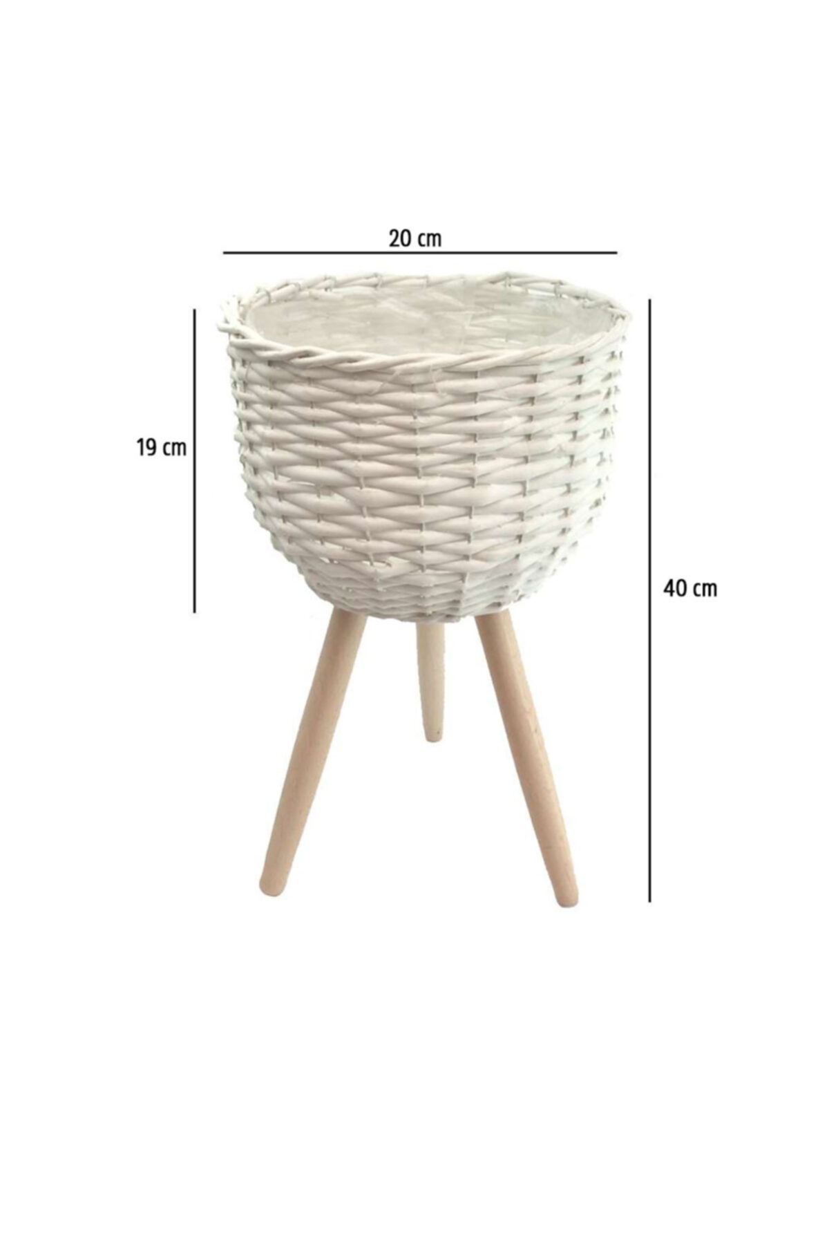 Palmiye Ayaklı Oval Beyaz Hasır Saksı 20x40 Cm