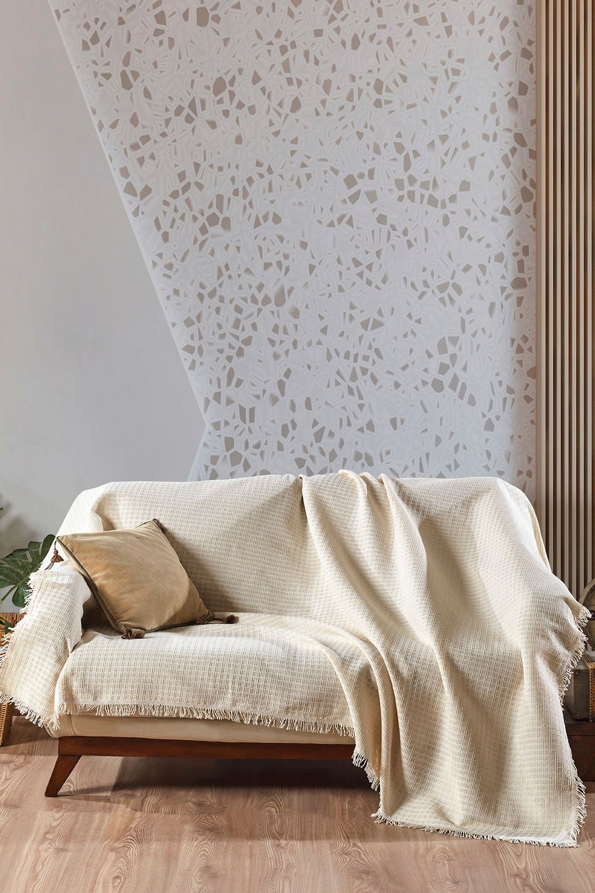 Lux Touch Bella Krem Organik Pamuk Buldan Koltuk Örtüsü 170 X 220 Cm Koltuk Kanepe Çekyat Berjer Örtüsü Şalı