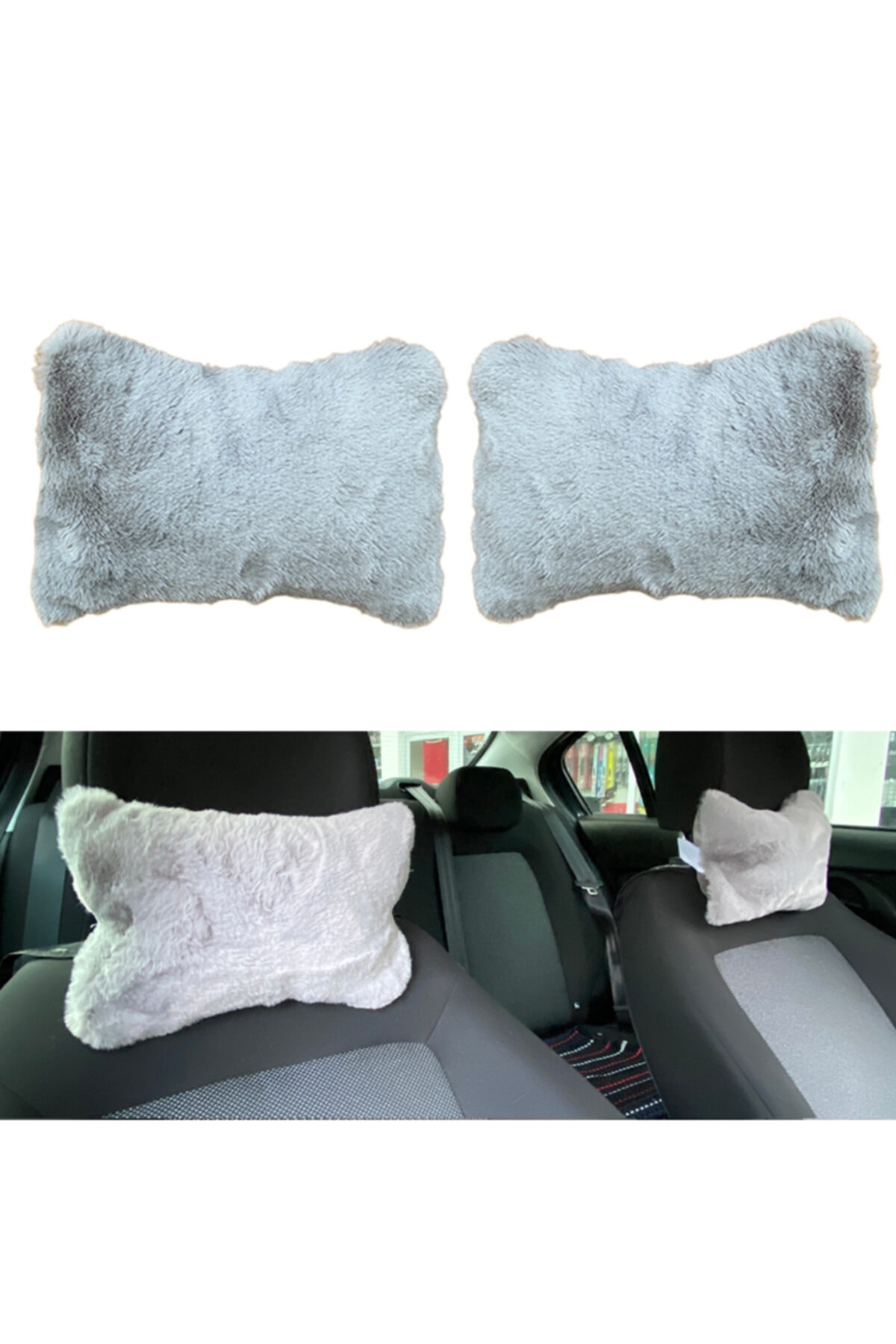 Blingston Peluş Ortopedik Araba Seyahat Boyun Yastığı 2'li Gri