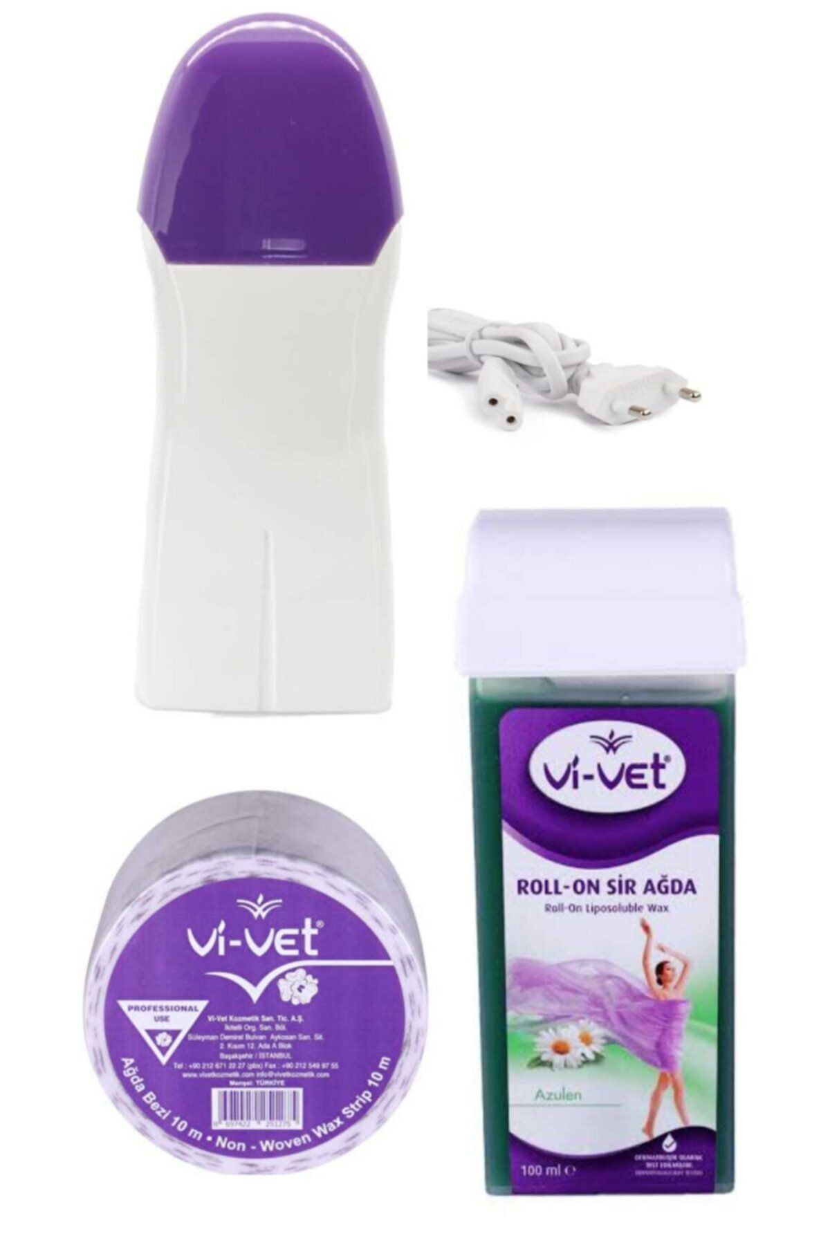 Vivet Tüm Ciltler Azulen Kartuş Ağda + 2 Yıl Garantili Ağda Makinesi+10 Metre Rulo Ağda Bez Set