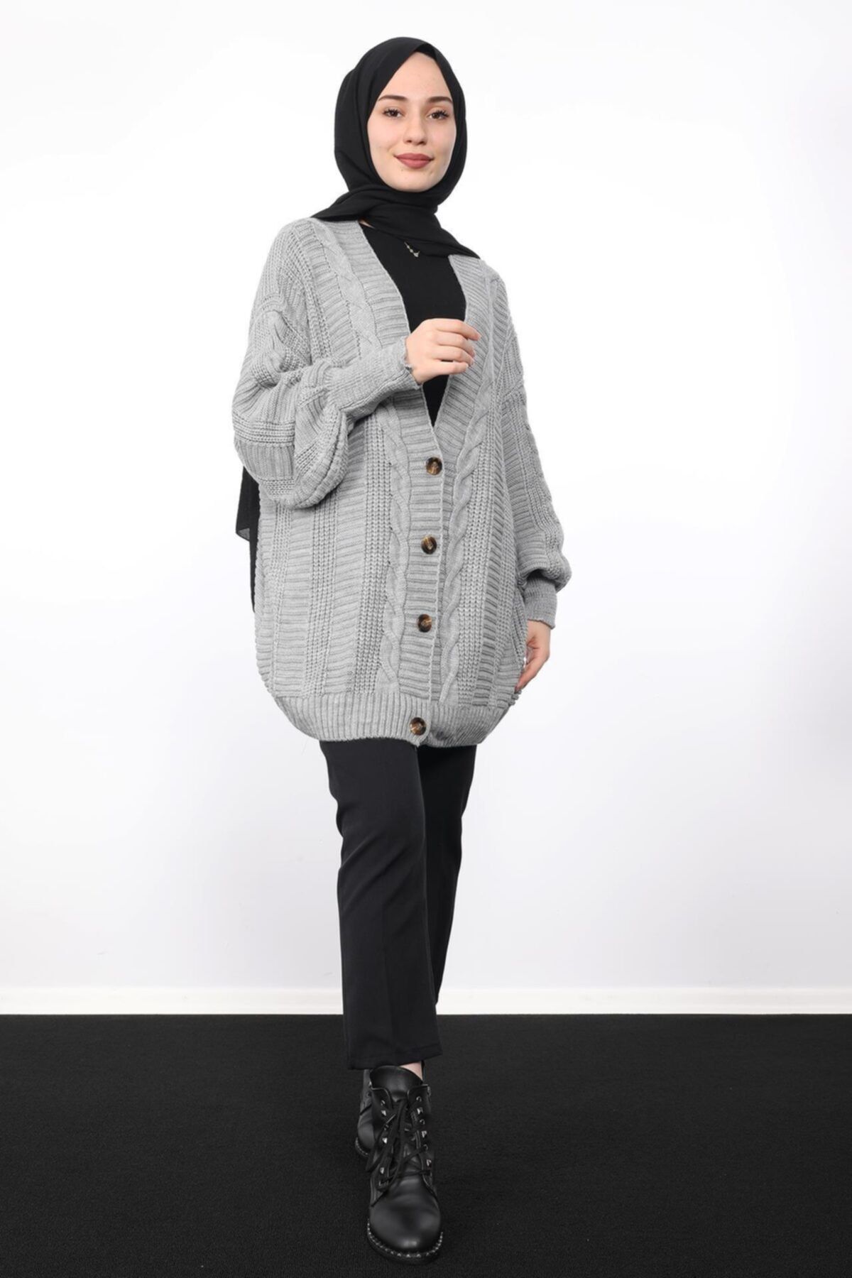 Giza Giyim Oversize Örme Hırka Gri