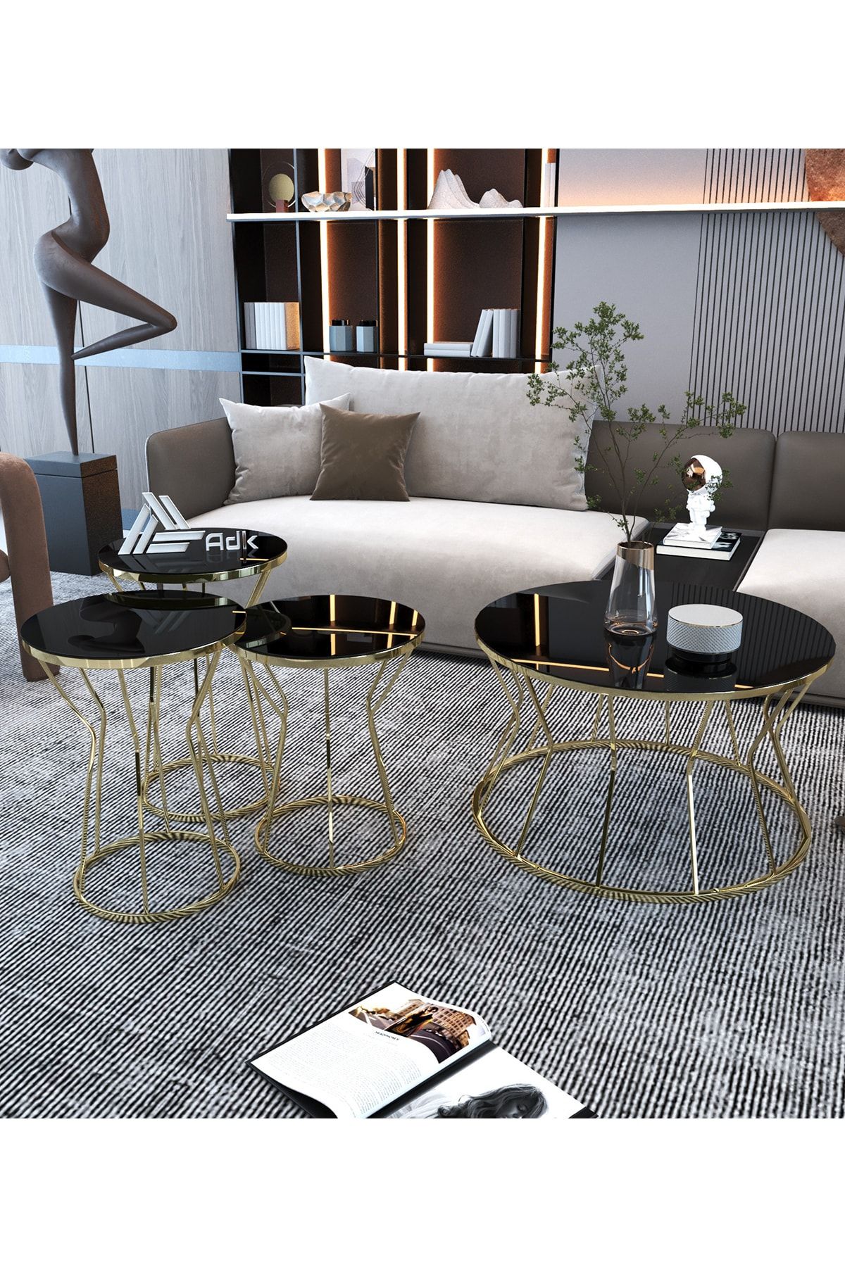 ADKPİETRO Adk490 Kum Saati 4'lü Set Gold - Siyah Cam