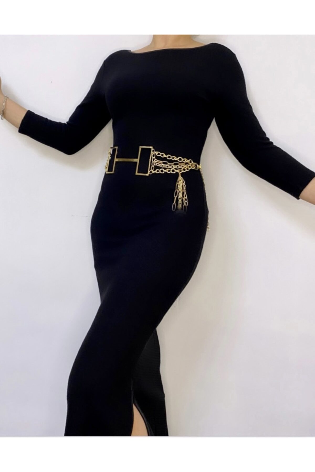 Maiden moda Altın Renk Aksesuar Detaylı Zincir Kemer