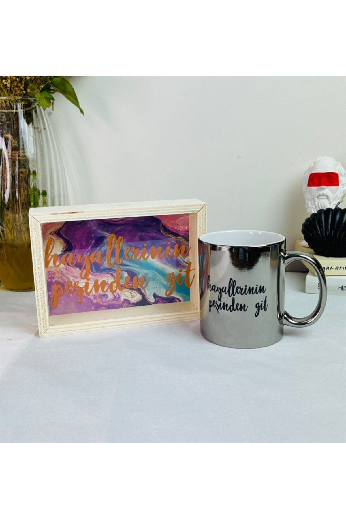 Gift Moda Hayallerinin Peşinden Git Ahşap Kumbara Ve Gümüş Kupa Set