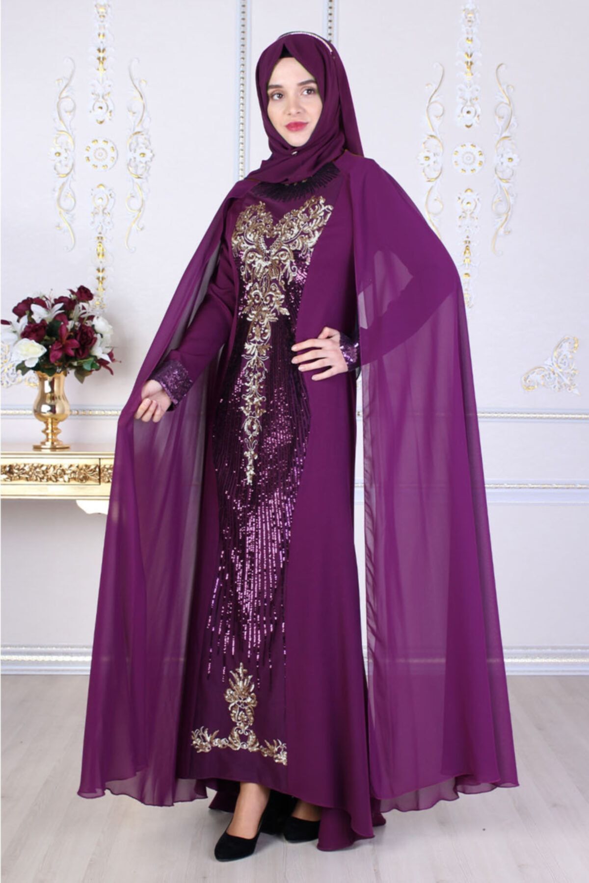Feiza Collection Pul Payetli Tüllü Mor Abiye