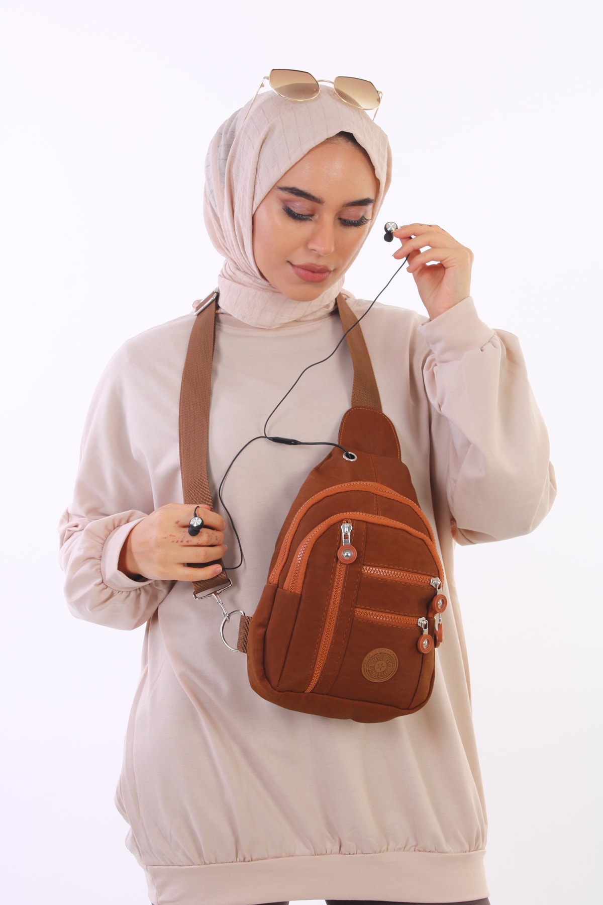 BijuHome Soobepark Klinkır Kumaş 5 Aktif Bölmeli Kadın Bodybag Bel Çantası Taba