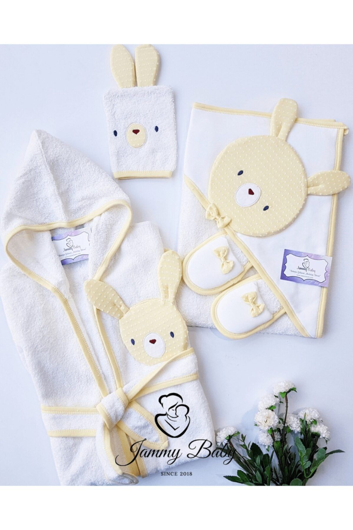 Jammybaby Cute Teddy Bear 4 Parça Bornoz Seti - Sarı