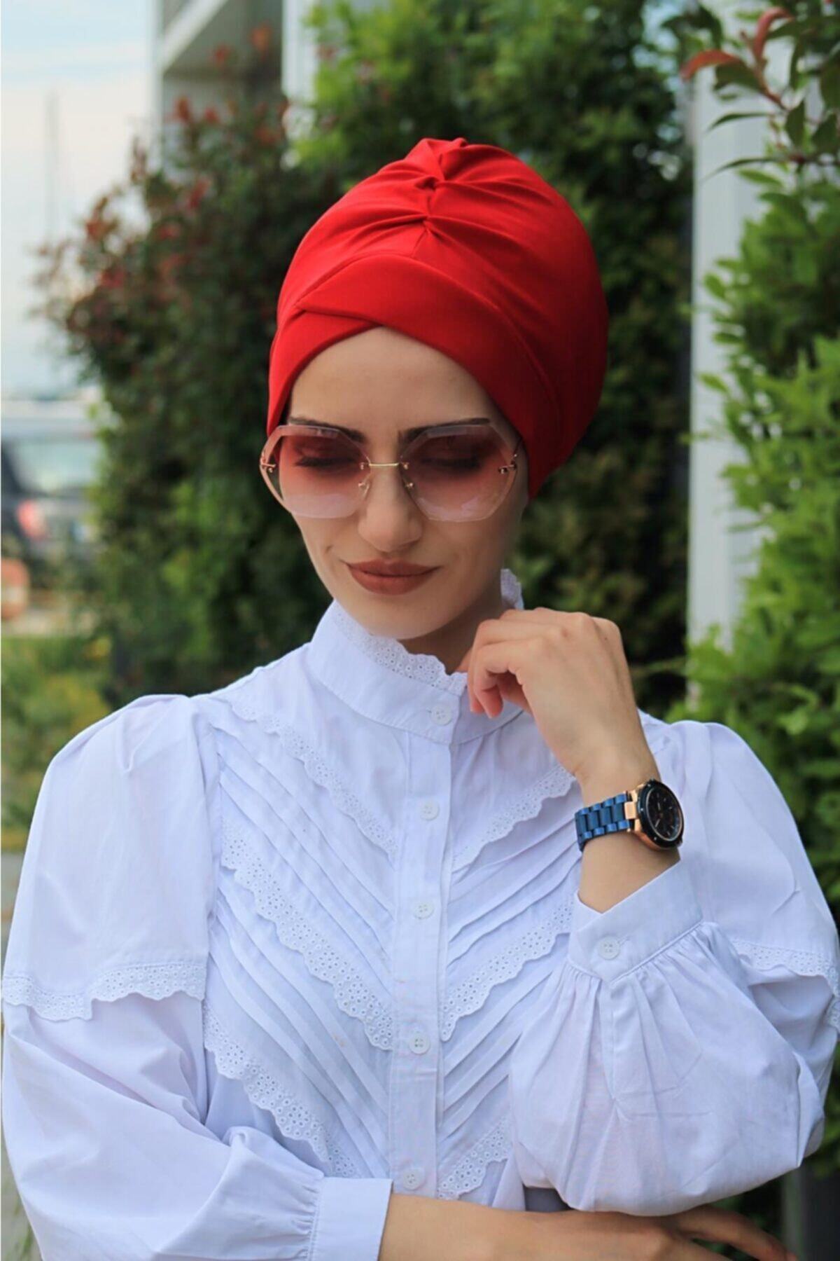Mursen Bone Şal Hazır Tesettür Giyim Çapraz Bone Kırmızı(kadın Tesettür Giyim)