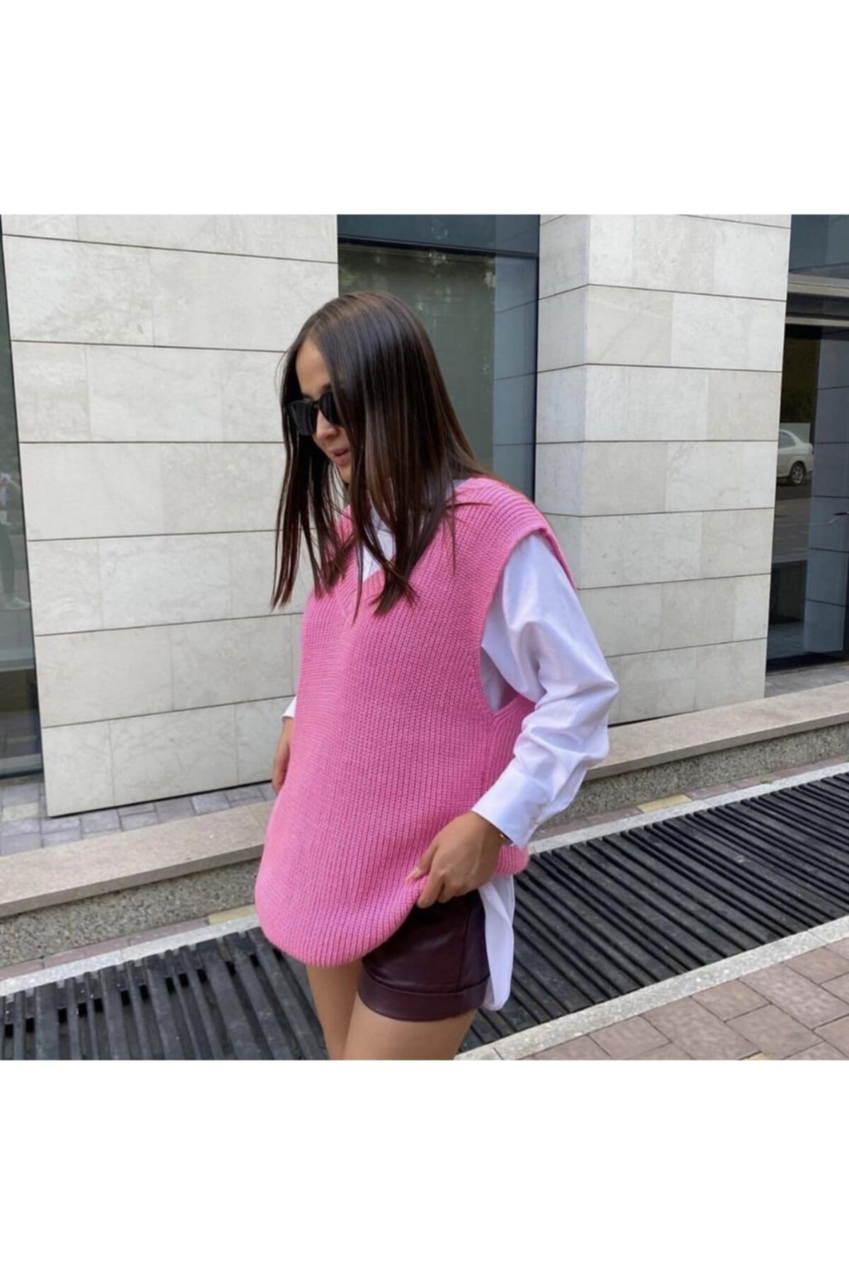 erki triko Kadın Şeker Pembe V Yaka Triko Süveter