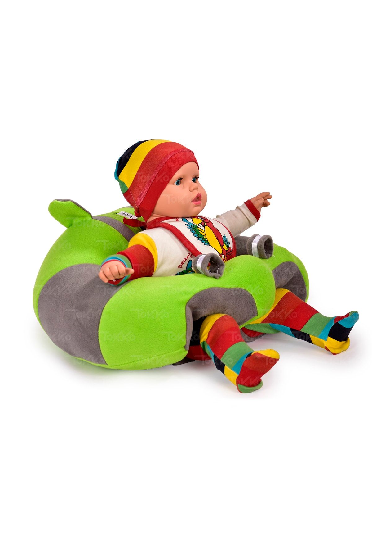 TOKKO Bebek Oturma Destek Minderi - Bebek Koltuğu - Büyük Bebek Oturağı Yeşil Gri